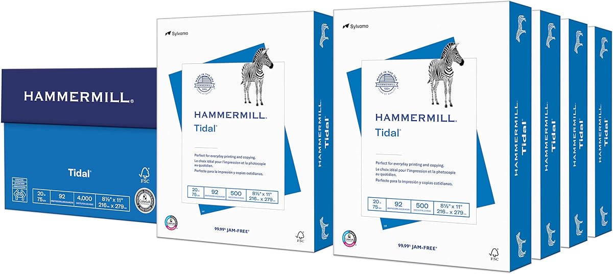 Printer Paper, 20 lb Tidal Copy Paper, 8.5 x 11-8 Ream (4,000 Sheets) - 92 Bright, Made in the USA, 162400C