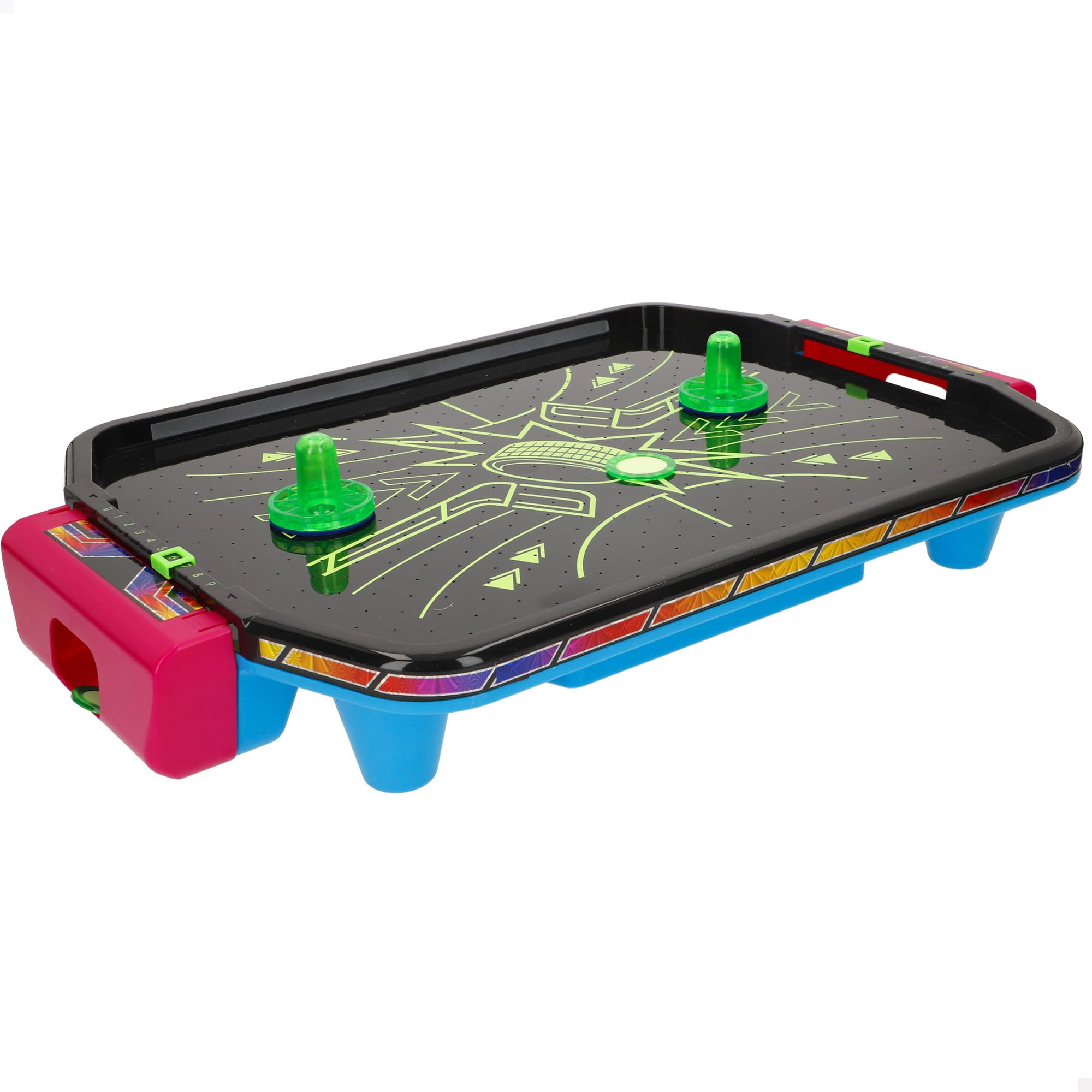 ColorBaby CB Games Air Hockey Neon da tavolo, struttura 40 cm, plastica resistente, 2 pale, 2 dischi, 2 giocatori, giochi da tavolo, giocattoli per bambini, divertimento in famiglia, +6 anni (39515)