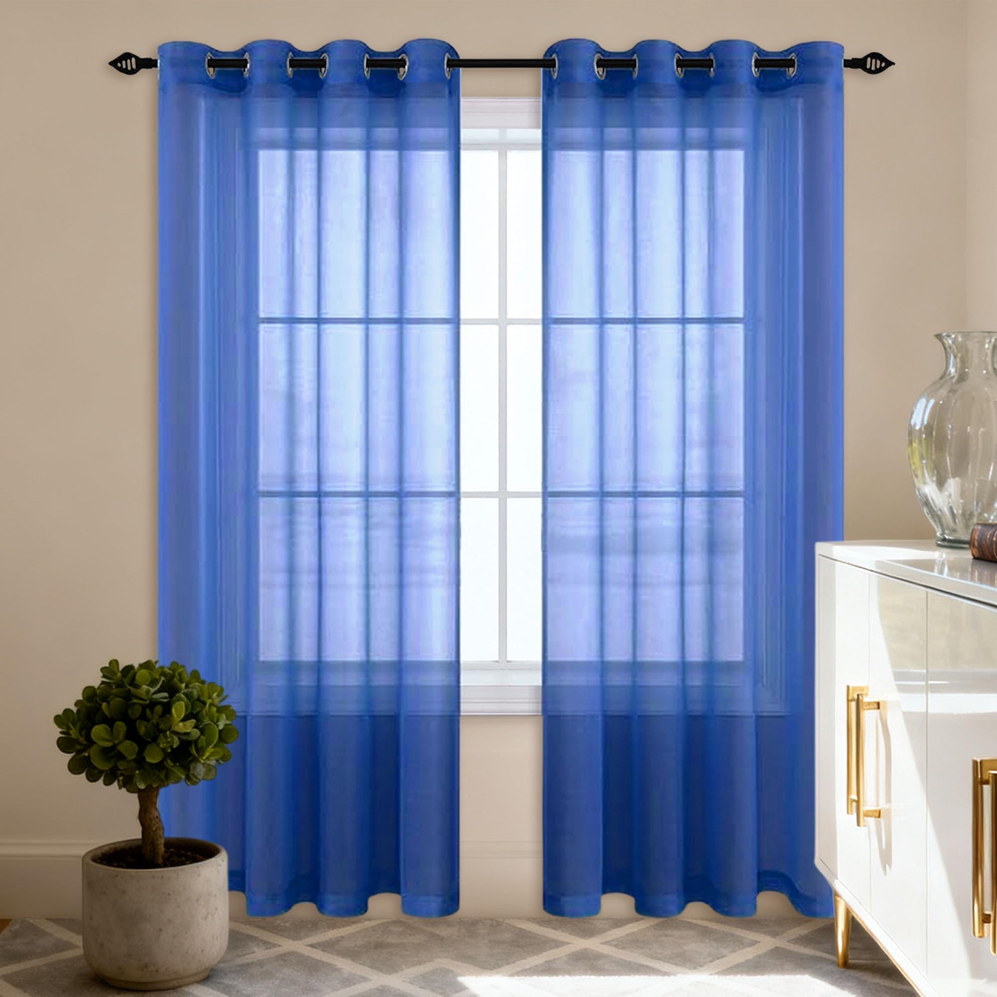 Rideau voilage fenêtre grand format bleu foncé voilage transparent lumineux salon chambre