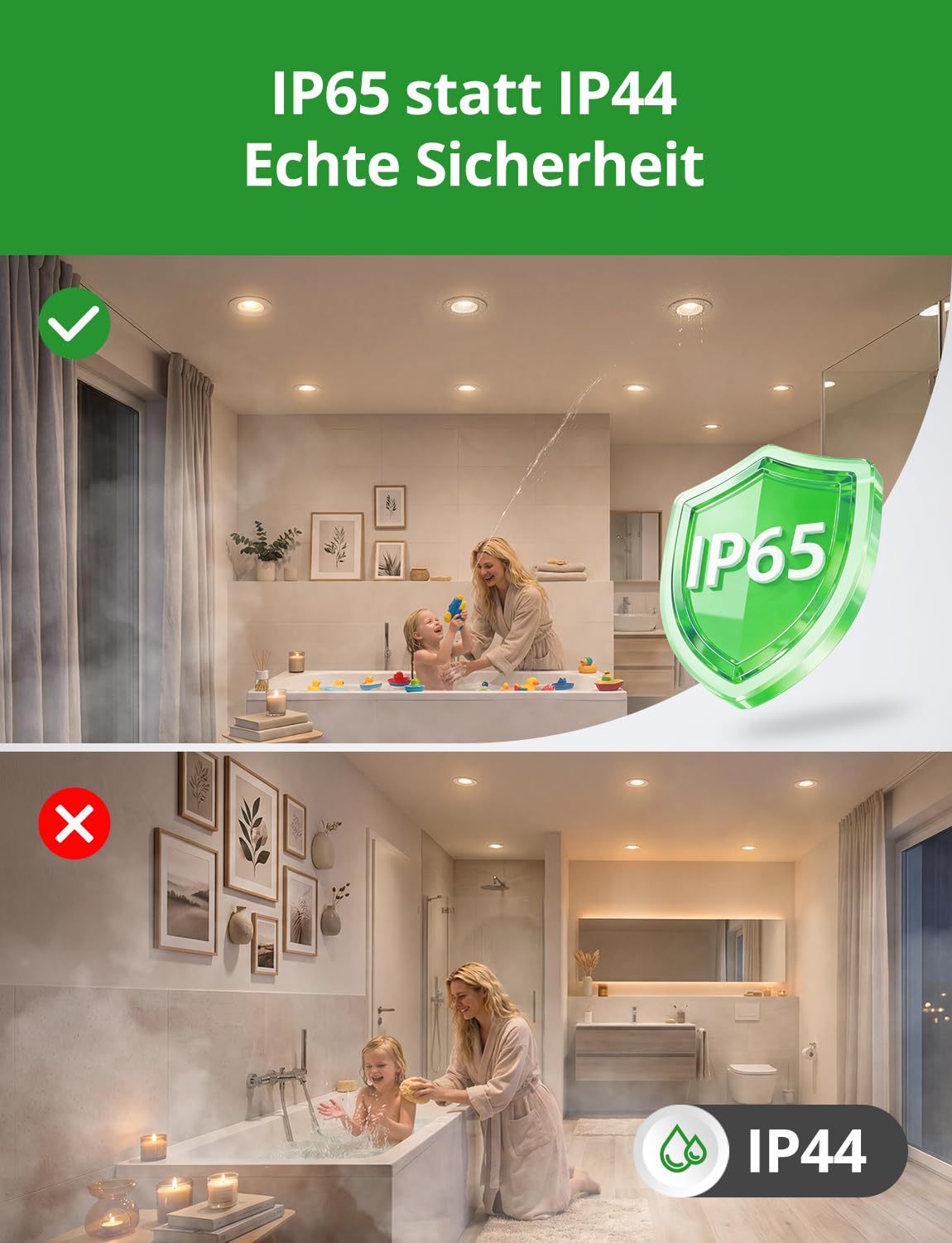 HOMEOW IP65 LED Einbaustrahler 230V Badezimmer Extra Flach Schwenkbar 60mm-68mm Einbauspots, 5W 710lm Bad Einbauleuchte Deckenstrahler für Küche, 20er Set