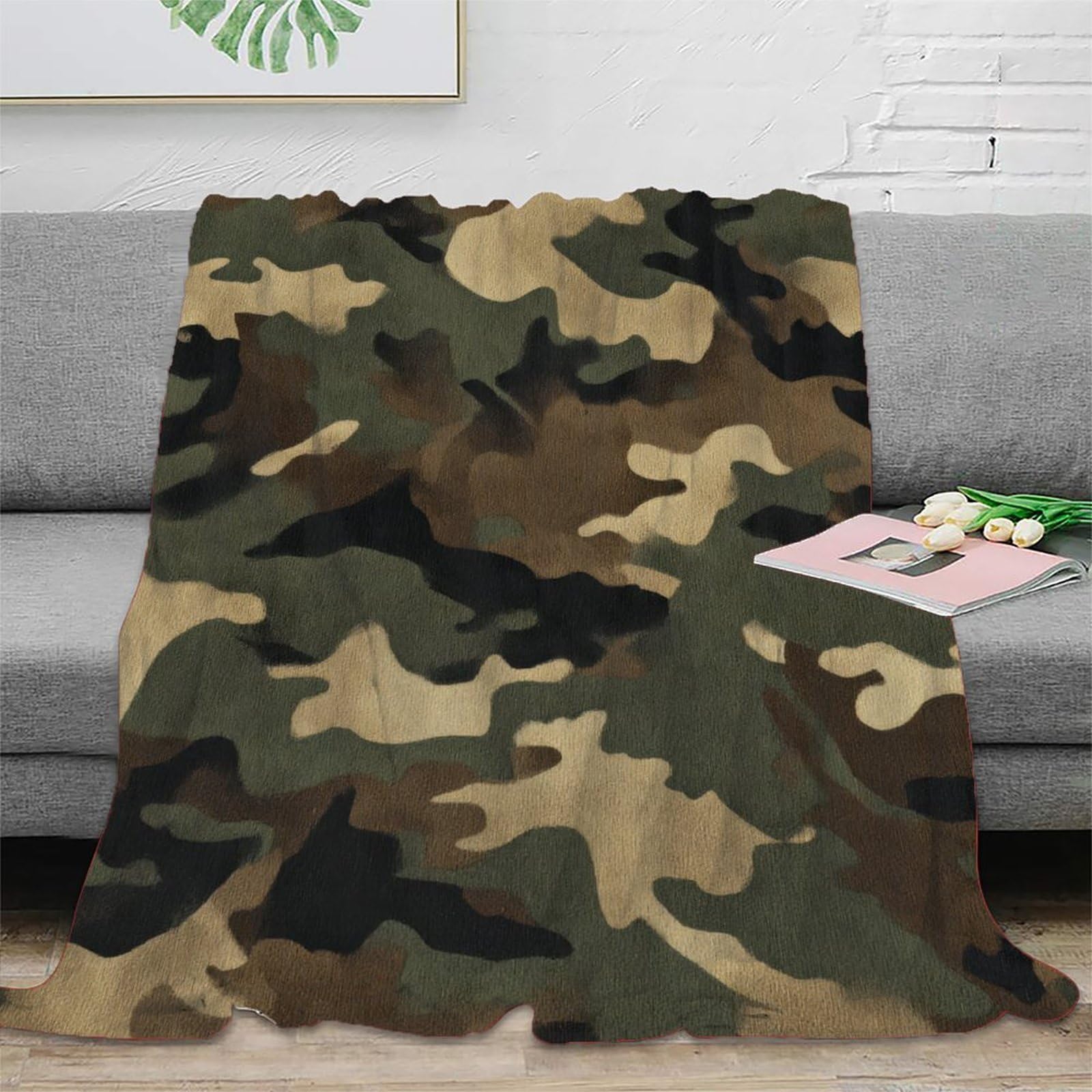 Couverture camouflage 150x200 jeté de canapé microfibre militaire