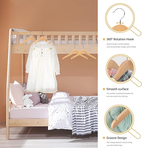 Miniatura 4 de Nature Smile Perchas de madera de 14 pulgadas para jóvenes preadolescentes con gancho antioxidante (paquete de 20 unidades, color natural)