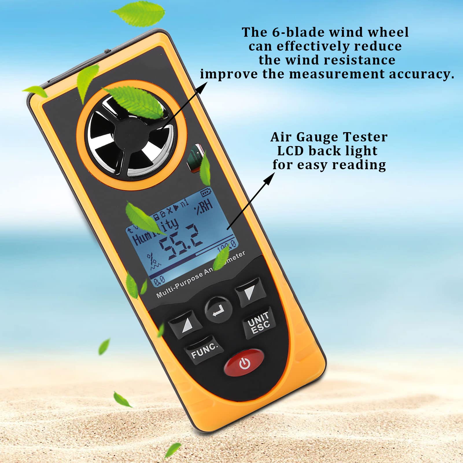 Windmesser Digital LCD Wind Speed Meter Gauge Handheld-LCD-Digital-Anemometer, Luftgeschwindigkeitstester Multifunktionaler Windtemperaturmesser Tragbares Messgerät GM8910