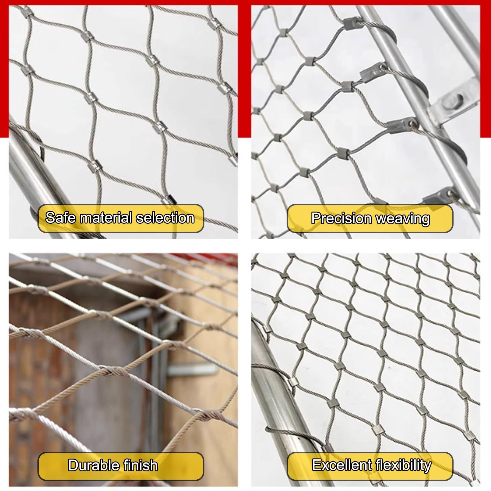 Flexibles Sicherheitsnetz für Treppenschutz, langlebiges 304 Edelstahl-Seilnetz, dehnbares Balustraden-Füllnetz, Mehrzweck-Zoo-Sicherheitsnetz (4'/13.1' x 9.8')