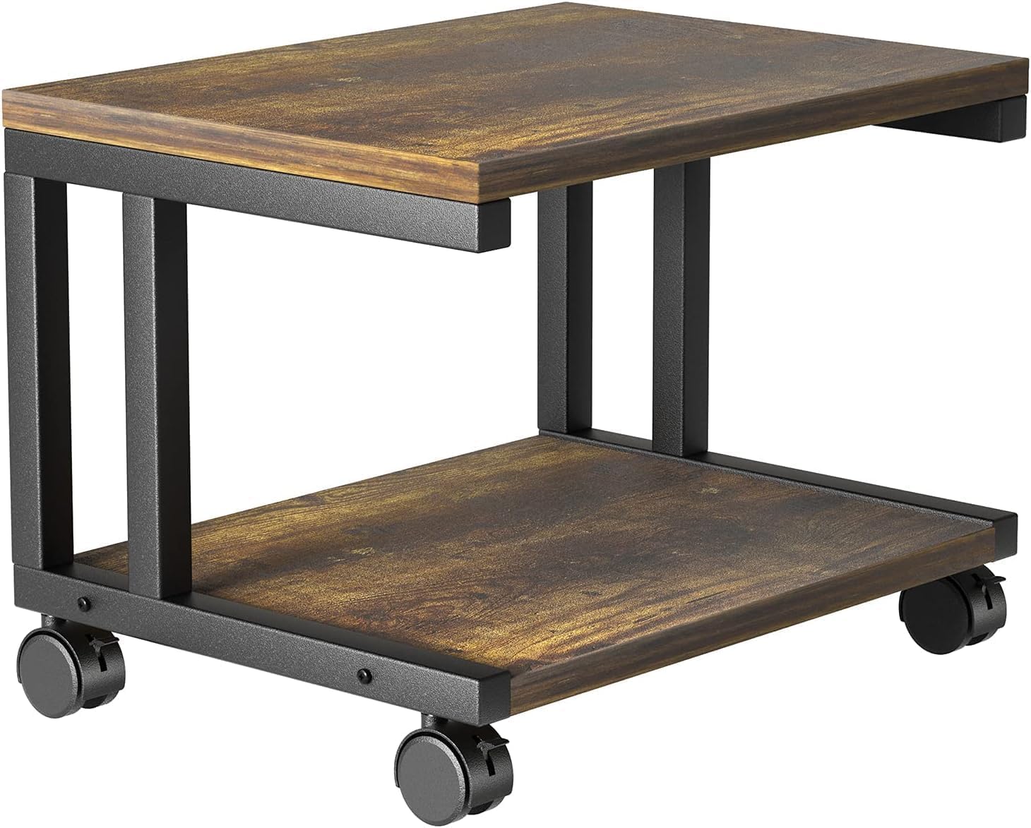 45711 Printer Table Stand with Storage, Under Desk with 4 Wheels & Lock Mechanism, 2 Tier Printer Cart for Scanner, Fax, Home Office Use