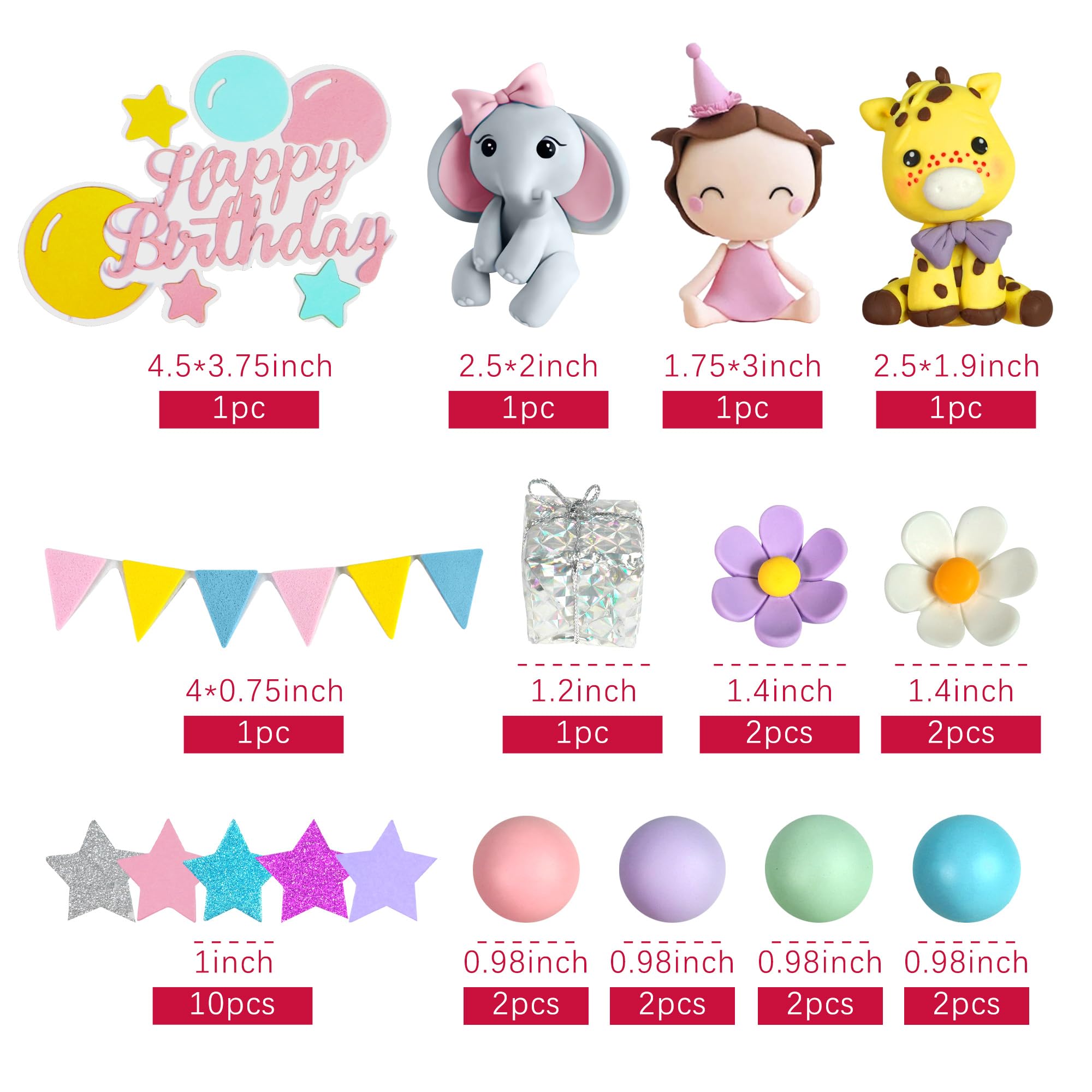 Baby Shower Cake Topper with Cute Girl Daisy Pearl Balls Stars Elephant Giraffe for Baby Shower Girl Elephant Theme Birthday Party Supplies