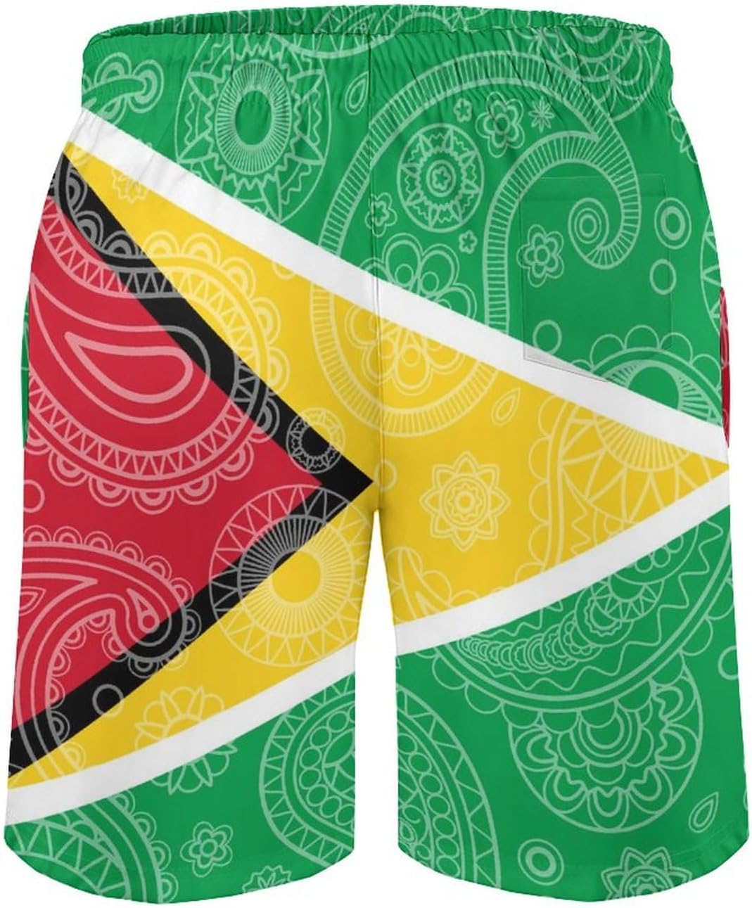 Guyana Flag Paisley Pattern Casual Men's Swim Trunks Novelty Summer Beach Shorts Swimwear with Pocket