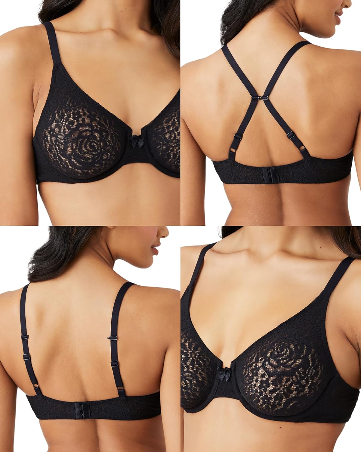 Wacoal Womens Halo Lace Unlined Mid Coverage Underwire Bra, 851205 - Image 3