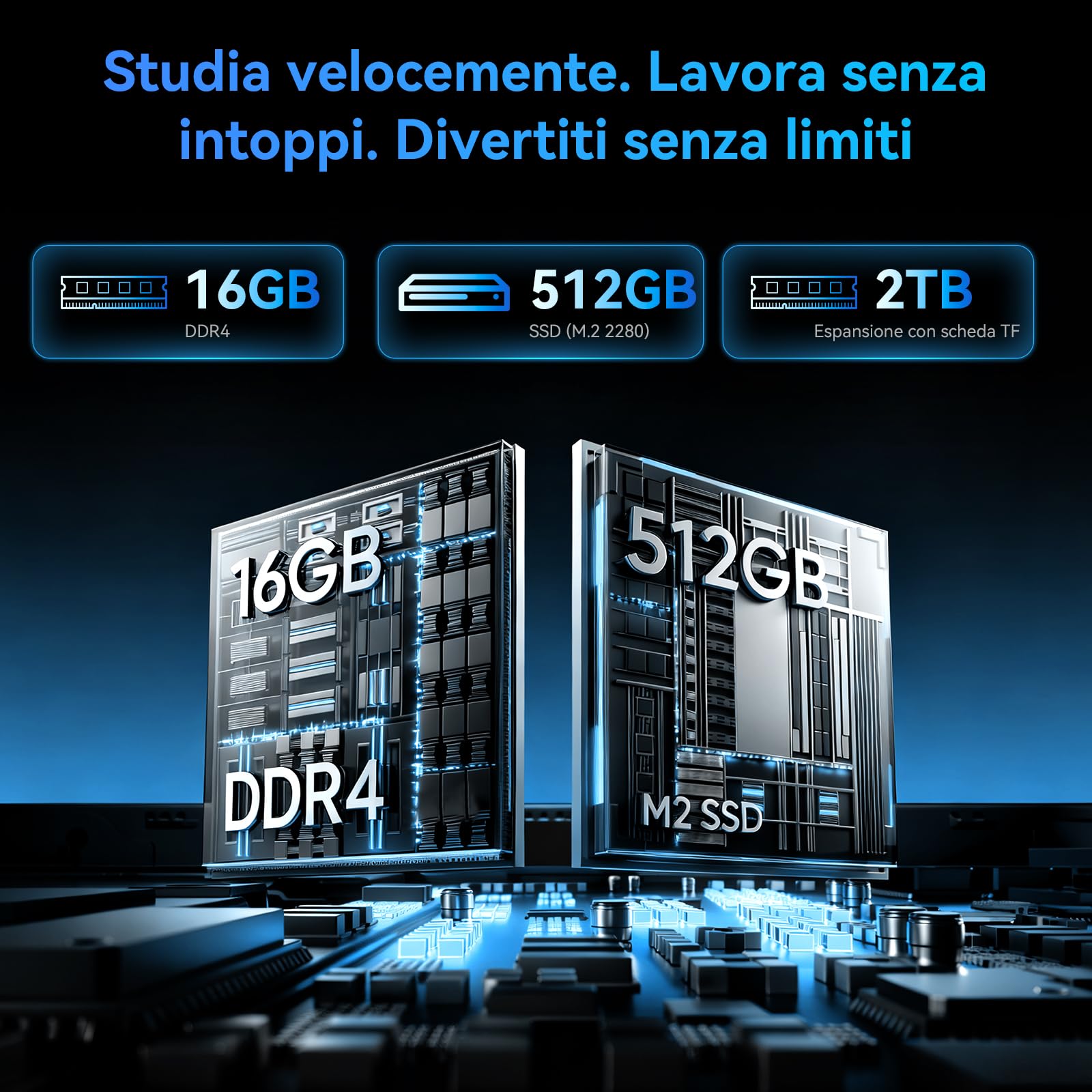 Blackview PC Portatile 18.5 Pollici, Notebook con Processore N150, 16GB RAM 512GB SSD (TF 2TB), 60.8Wh Batteria, Laptop FHD 1920x1200 con Wi-Fi 6, Win 11 Pro, QWERTY Tastiera Film Italiana