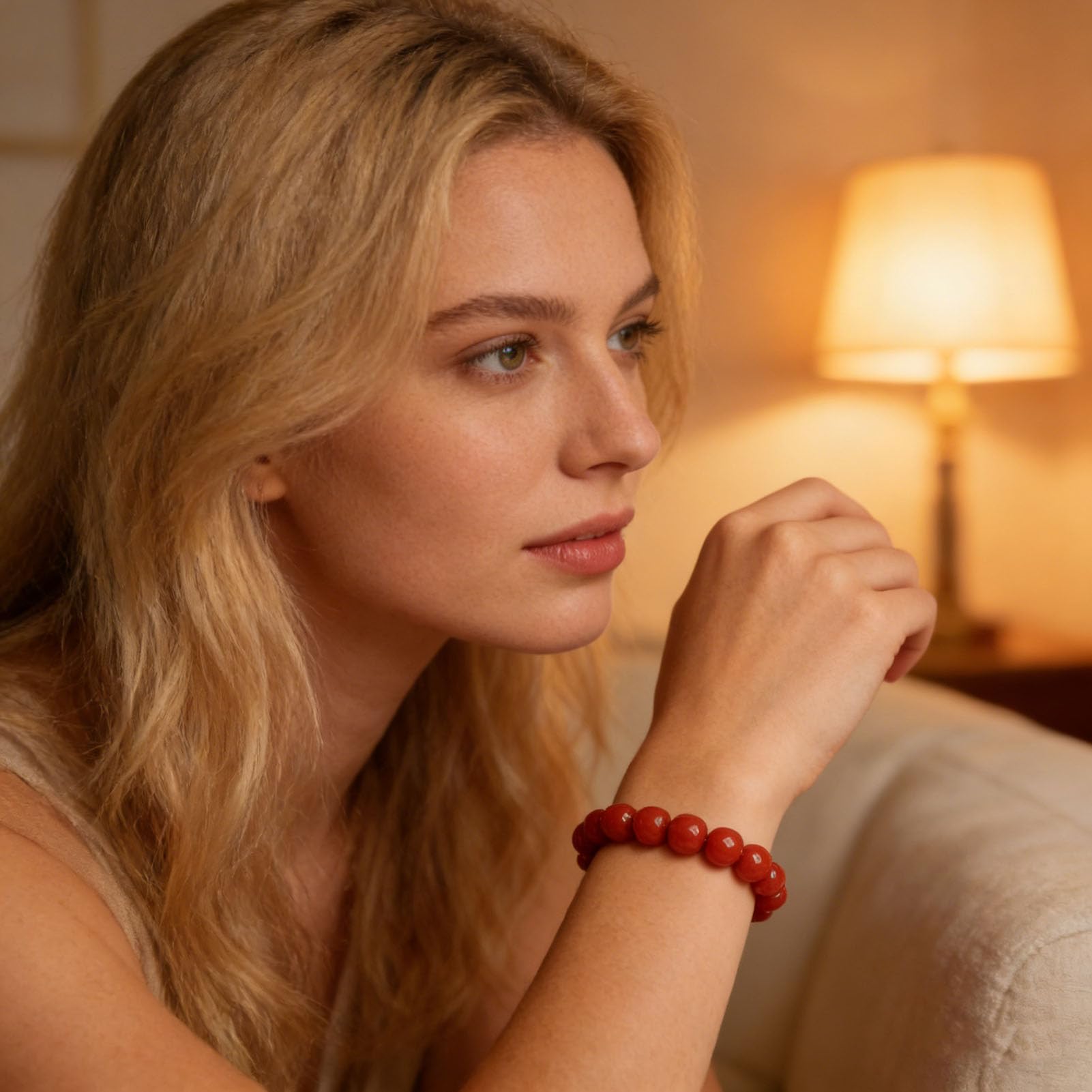 Bracciale in Agata Nanhong - Perline Naturali di Pietre preziose Rosse Cinesi per energia ed Equilibrio, Gioielli in Cristallo Elasticizzato Fatti a Mano per Donne e Uomini,8MM