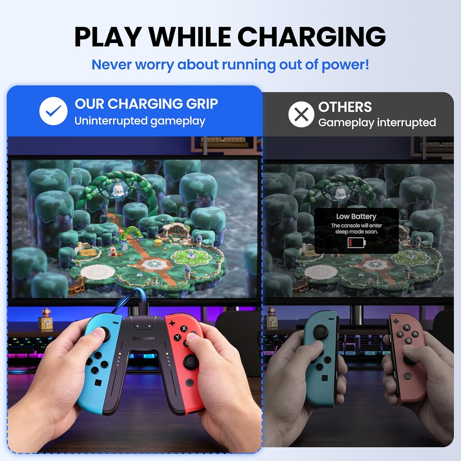 NEWDERY LIFE Charging Grip for Switch/Switch OLED, Compatible with Joy Con | Portable V Shaped Switch Controller Holder, 2.5H Fast Charging,Play While Charging, LED Indicator, 1.5m Charger Cable, Black