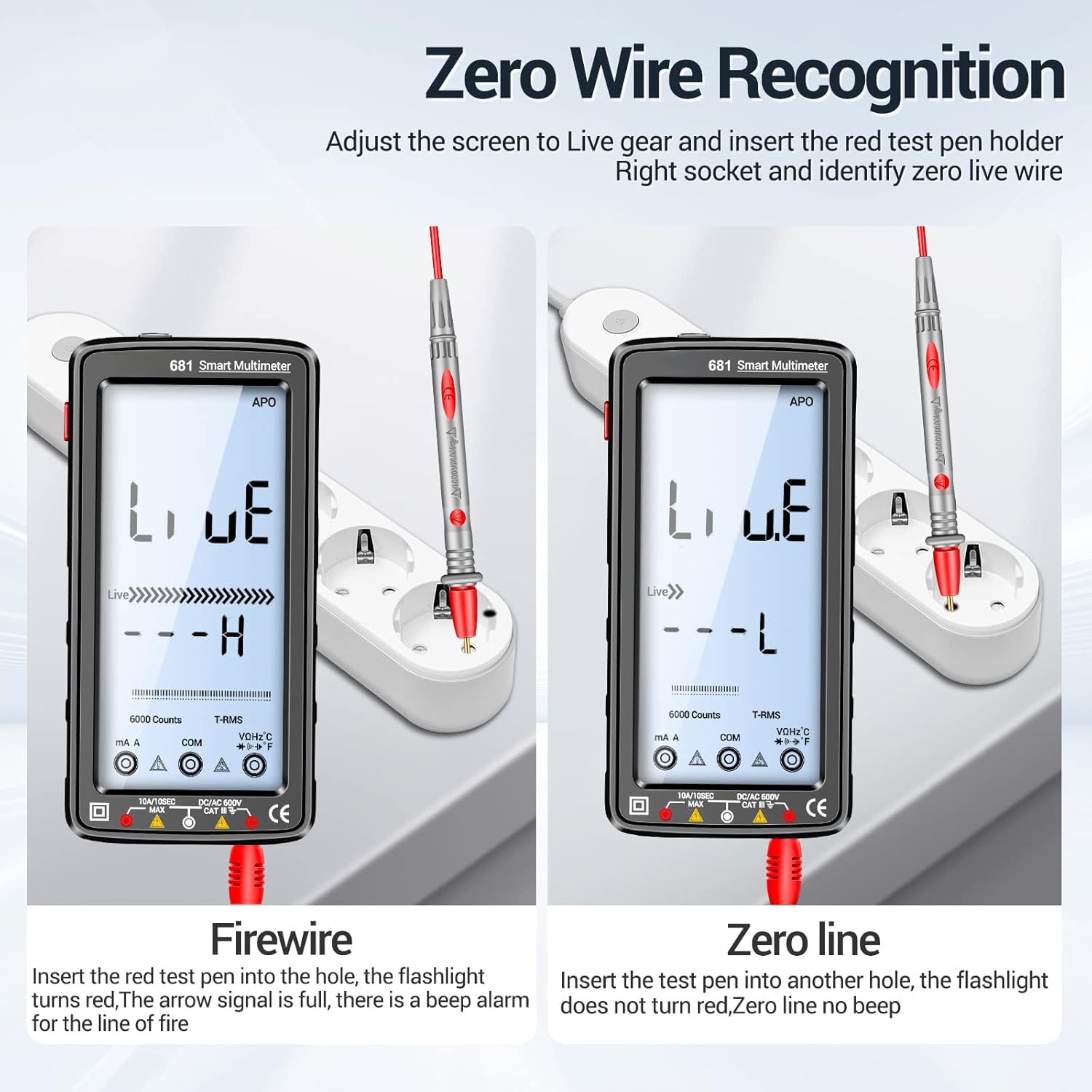 ANENG 681 Multimeter demonstrating Zero Fire Wire Recognition