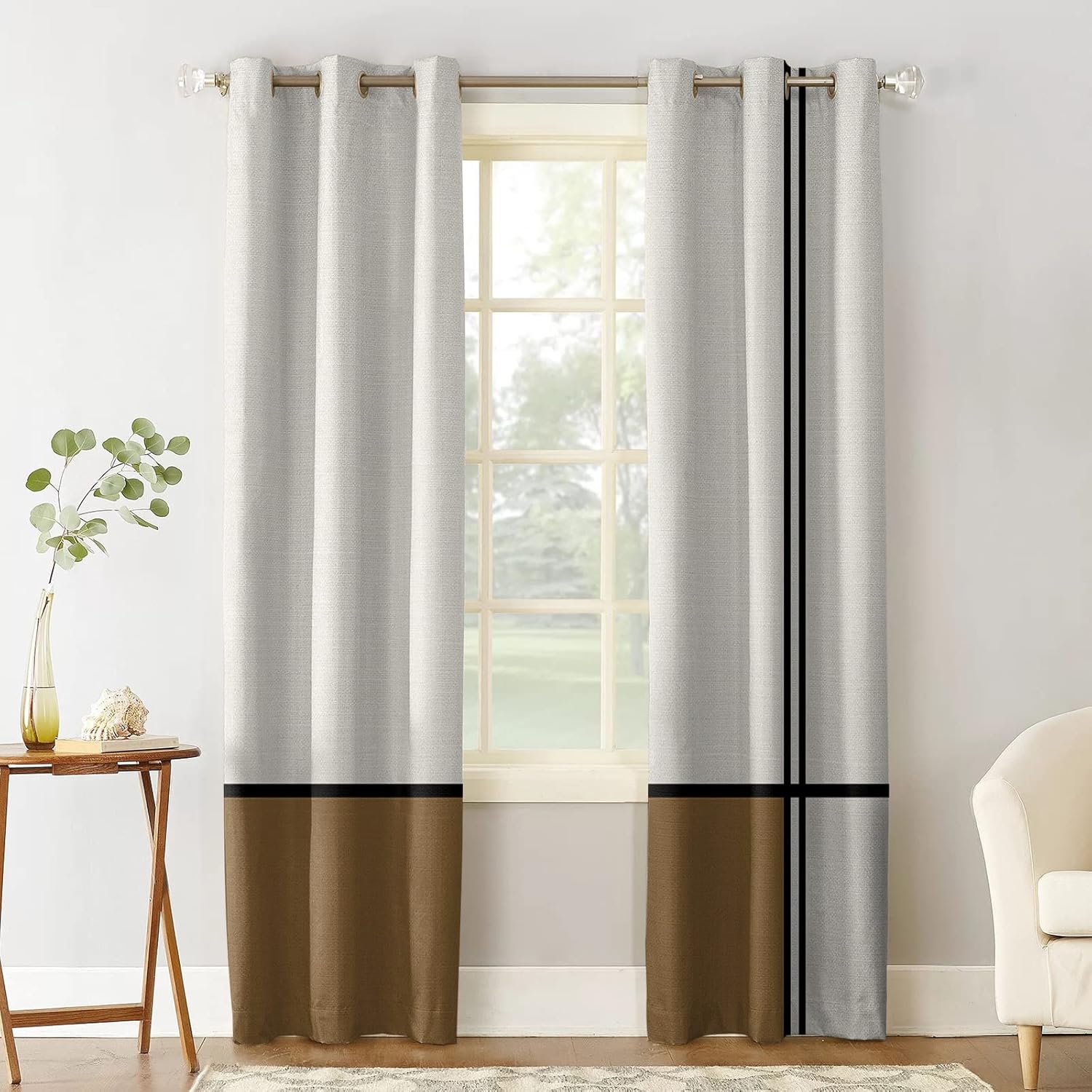 Blackout Curtains 42x54 inch Length 2 Panels Set, Abstract Gemoetric Art Brown Color Block Room Darkening Curtains Grommet Thermal Insulated Window Drapes for Living Room Bedroom Decor