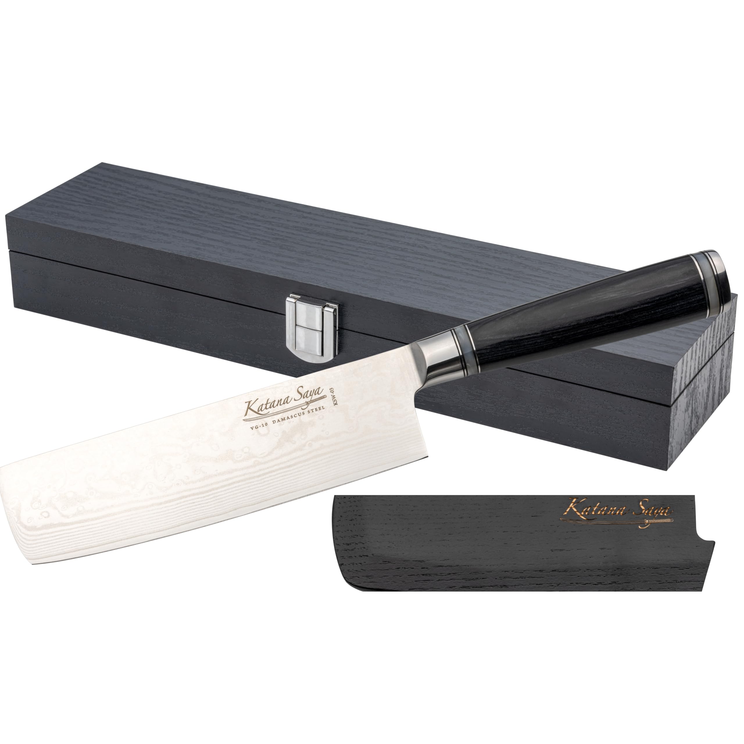 Pakkawood 18cm Nakiri Knife, Japanese 67-Layer VG-10 Damascus Stainless Steel, Black Pakkawood Handle, Kitchen Knife