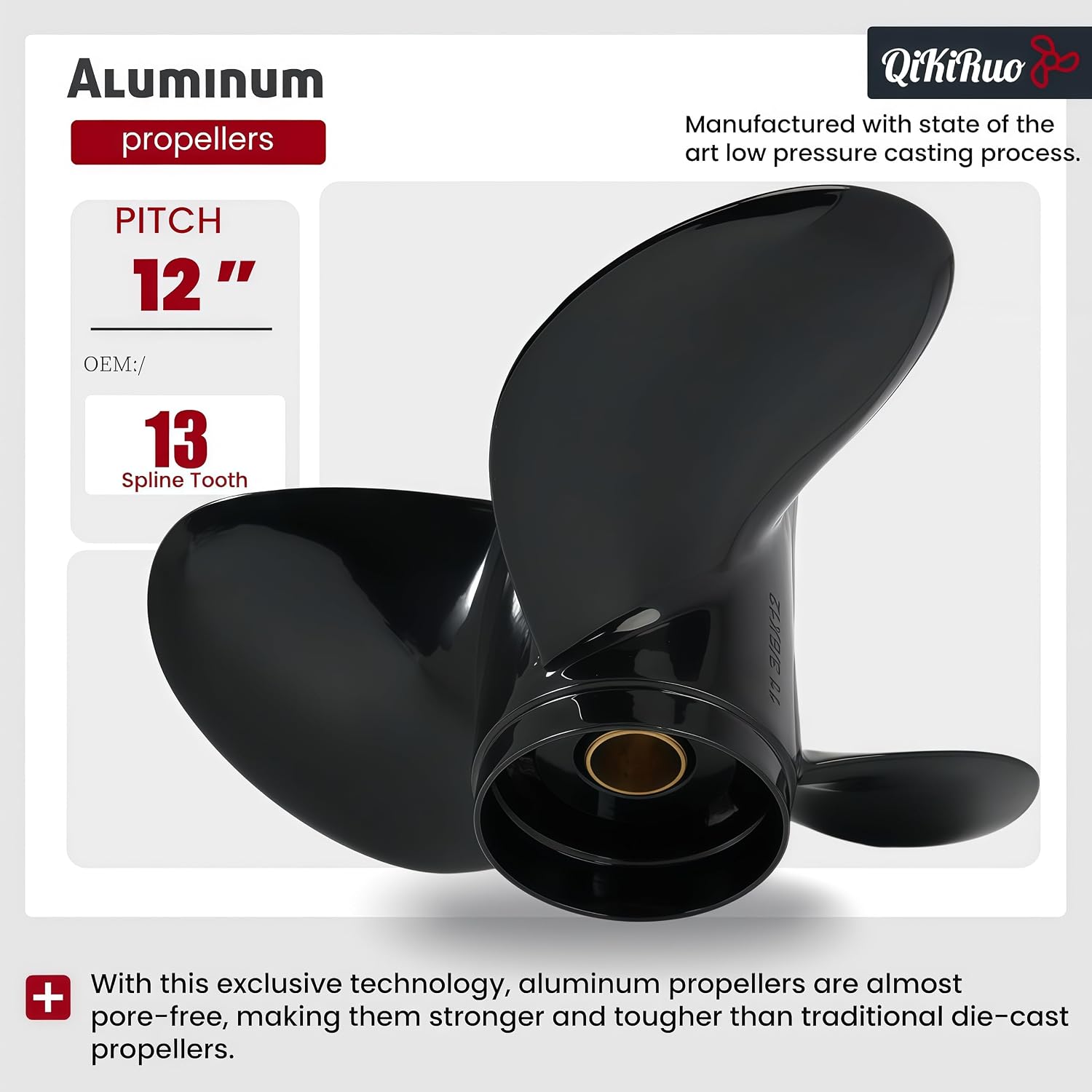 Upgrade OEM 13 Spline Tooth Aluminum Outboard Propeller fit Mercury Engines 25/30/35/40/45/50/55/60/70/75hp,3-1/4" Gearcase,RH