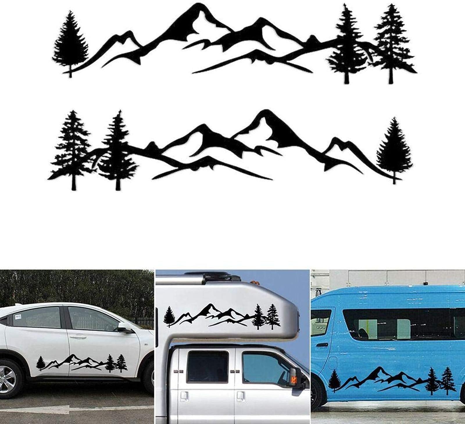 1Pair/2Pcs Car Sticker Reflective Mountain Decal Tree Forest Vinyl Graphic Kit for Camper RV Trailer Door Panel Decal Bumper Stickers for Car Side Sticker