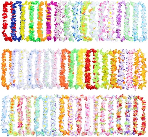 150 piezas de decoraciones hawaianas para fiestas, collar de flores de 50 estilos a granel para temática tropical, suministros de playa, bar