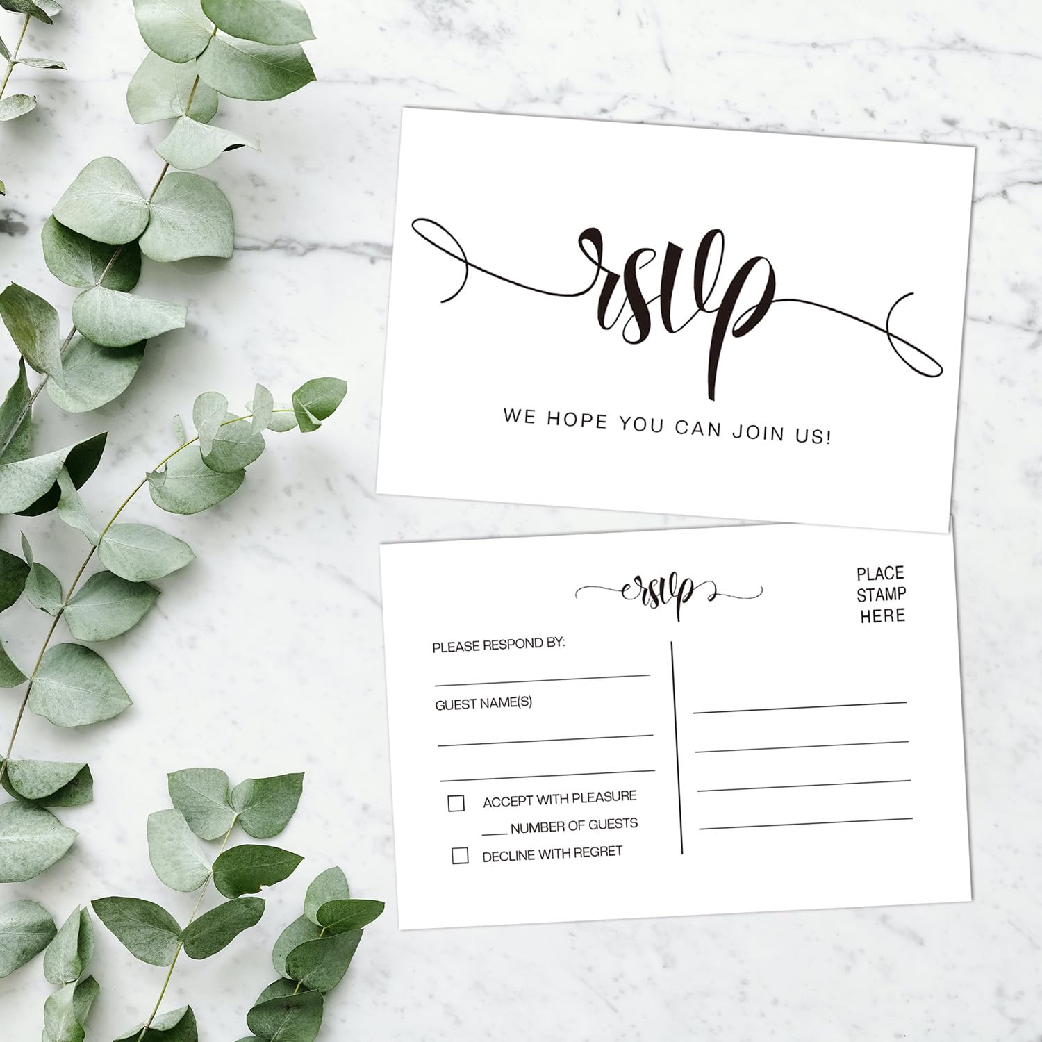 50 Blank RSVP Cards, Response Postcard Kindly Reply Card Stock For Weddings, Bridal Rehearsal Dinner, Baby Shower, Birthday, Bachelorette Party Invitation Kits No Envelopes Needed,4