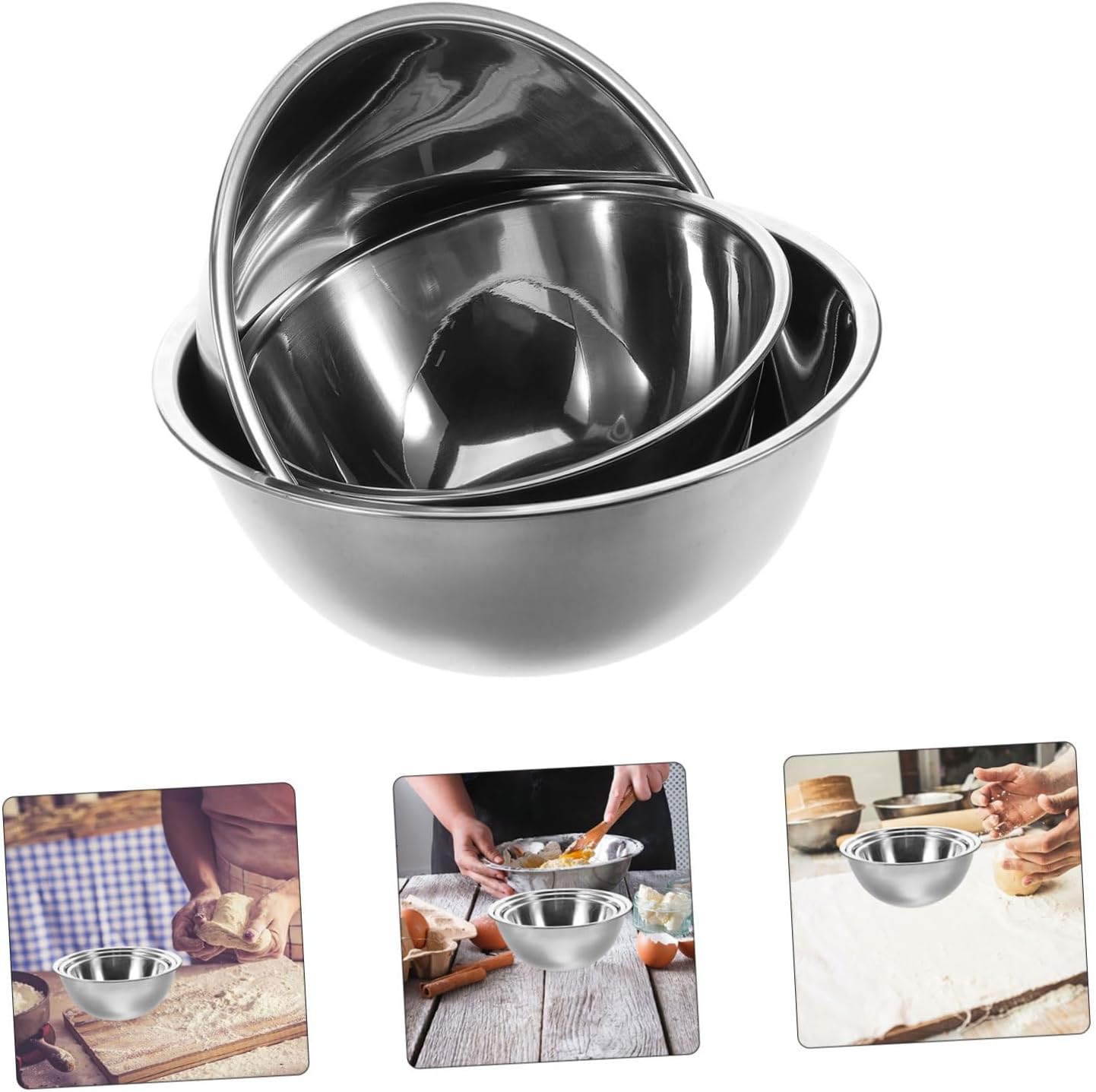 Cabilock 3Pcs Stainless Steel Mixing Bowls Baking Cooking Serving Versatile Kitchen Bowls Easy to Clean Compact Design for All Kitchen Needs