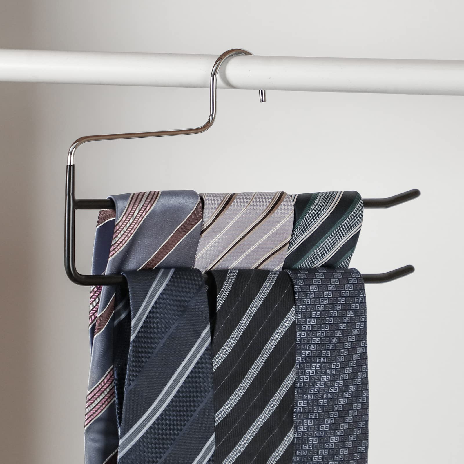 SHIMOYAMA Hosenbügel, 5er-Pack, Doppelstab-Hosenbügel für Jeans, platzsparende Slack-Kleiderbügel, Metallbügel Klemmbügel Gürtelhalter, Schwarz