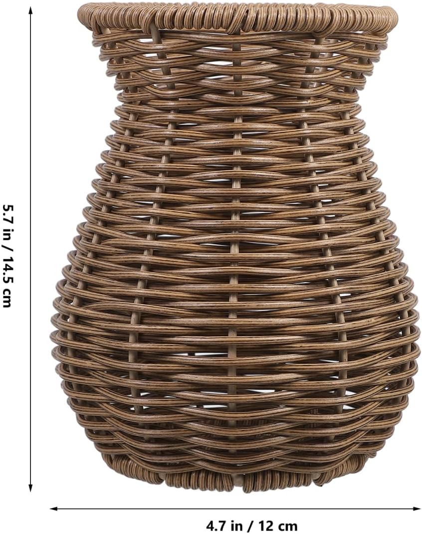 Cabilock Rattan Vase for Flowers, 5.7" Rustic Woven Wicker Vase for Boho Home Decor, Small Imitation Rattan Flower Basket, Farmhouse Desktop Centerpiece for Pampas Grass, Dried Floral Arrangement