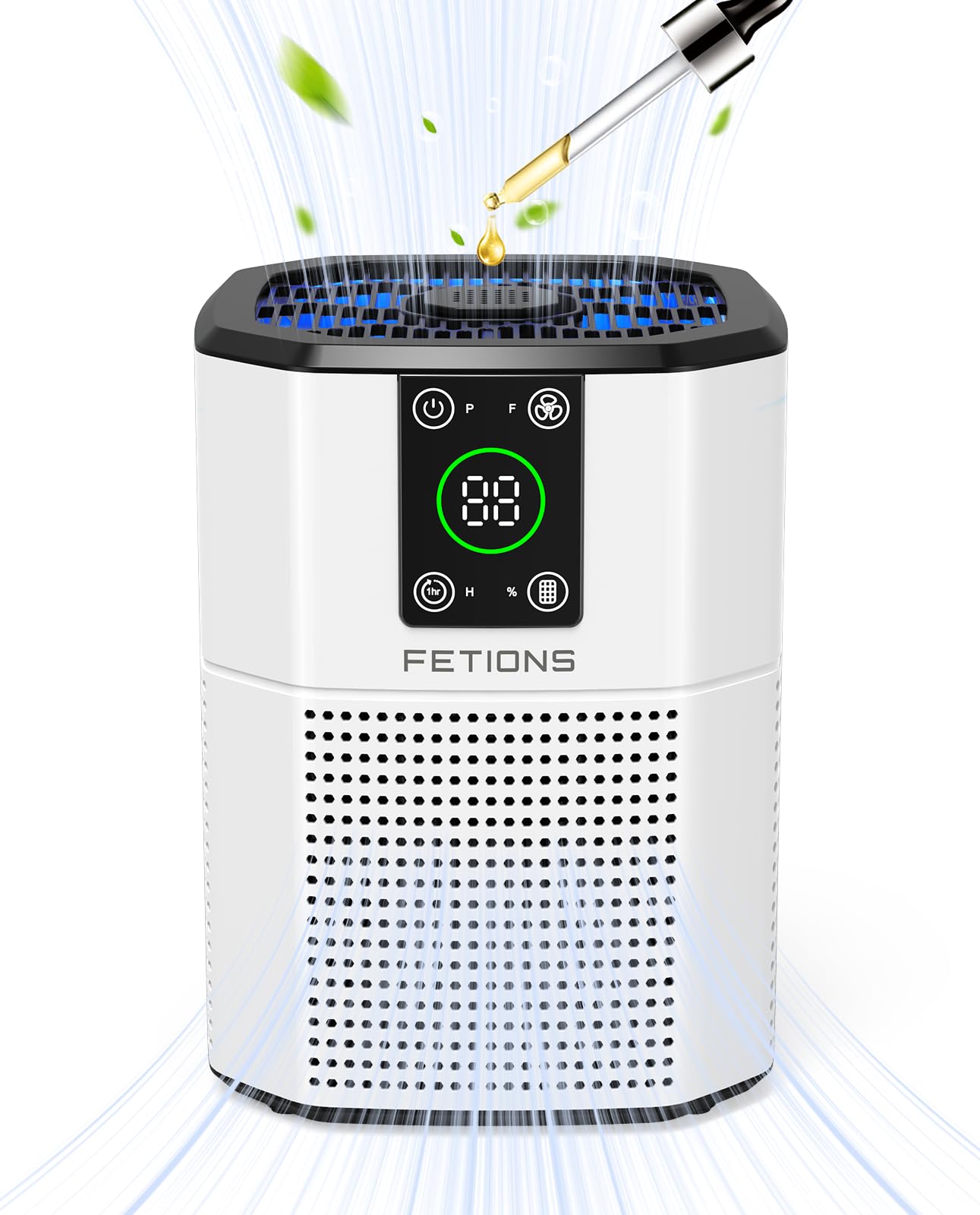 Air Purifier for Home Bedroom Pets, FETIONS Air Cleaner with Ambient light Fragrance Sleep Mode, Compact with H13 HEPA Filter for Dander Smoke Pollen Odor, 9 Timer Settings, 4 Fan Speeds,White,1 Pack