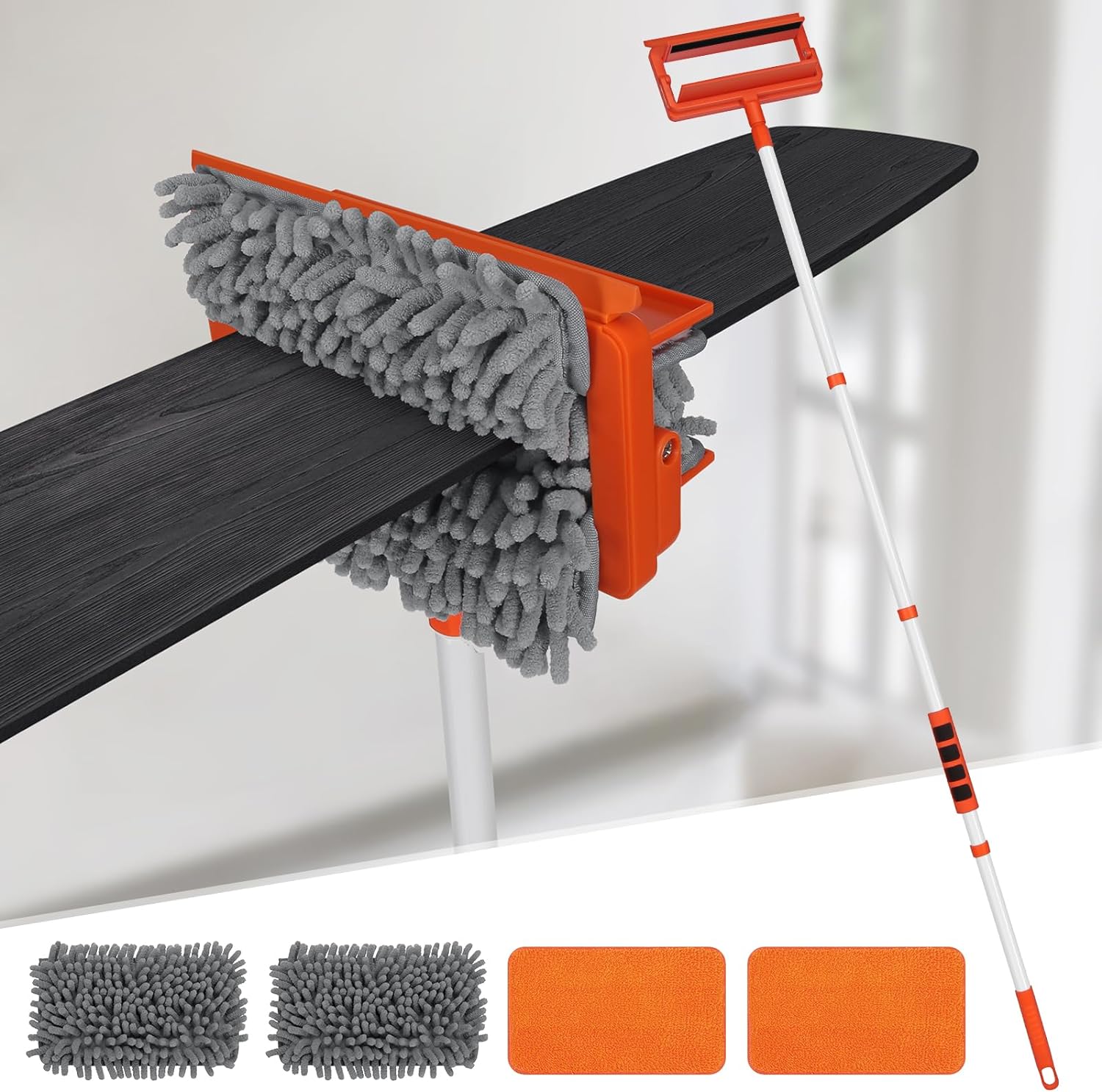 Fulminare 3 in 1 Fan Cleaner Duster with 159cm Extendable Long Handle for Ceiling Fan Blade,Fan Cleaning Mop with 2 Microfiber Mop Head for Dusting Ceiling Fan Washable Pads, Wipe Wall (King)-image-6