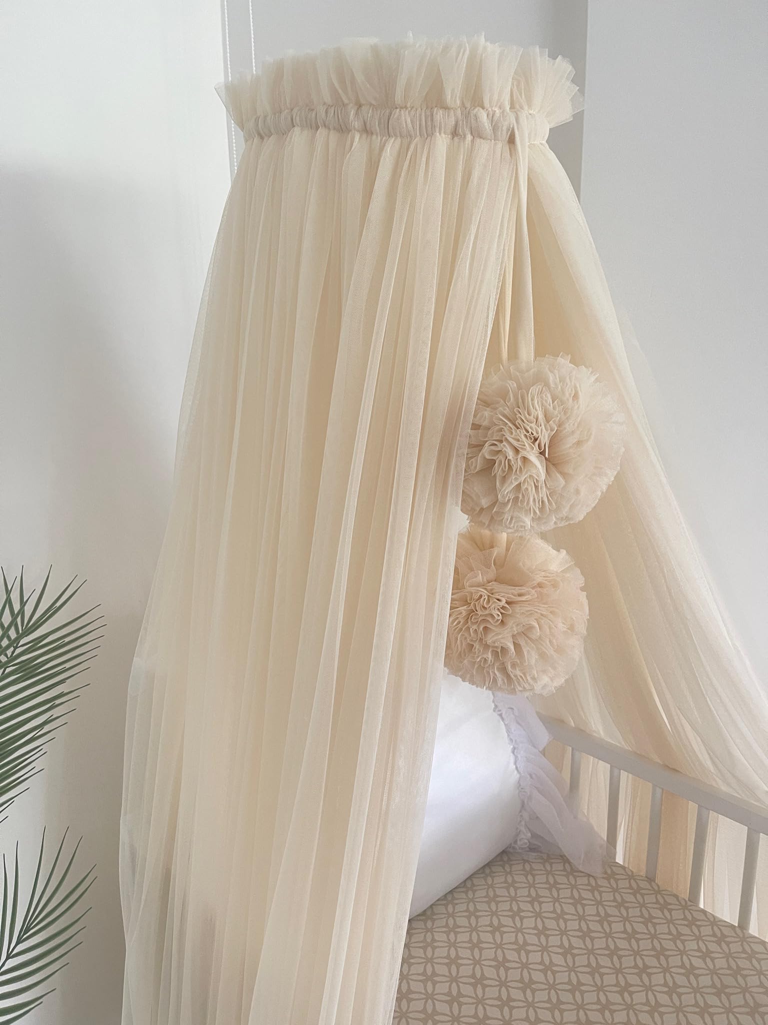 Baby Fancyroom Dosel para cama de bebé, mosquitera, cama auxiliar, decoración de habitación de bebé, dosel para habitación infantil, de tul premium (beige claro)