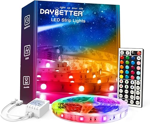 DAYBETTER - Luces LED para dormitorio, tiras de luces LED de 32.8 pies con cambio de color RGB y control remoto, luces LED para decoración de