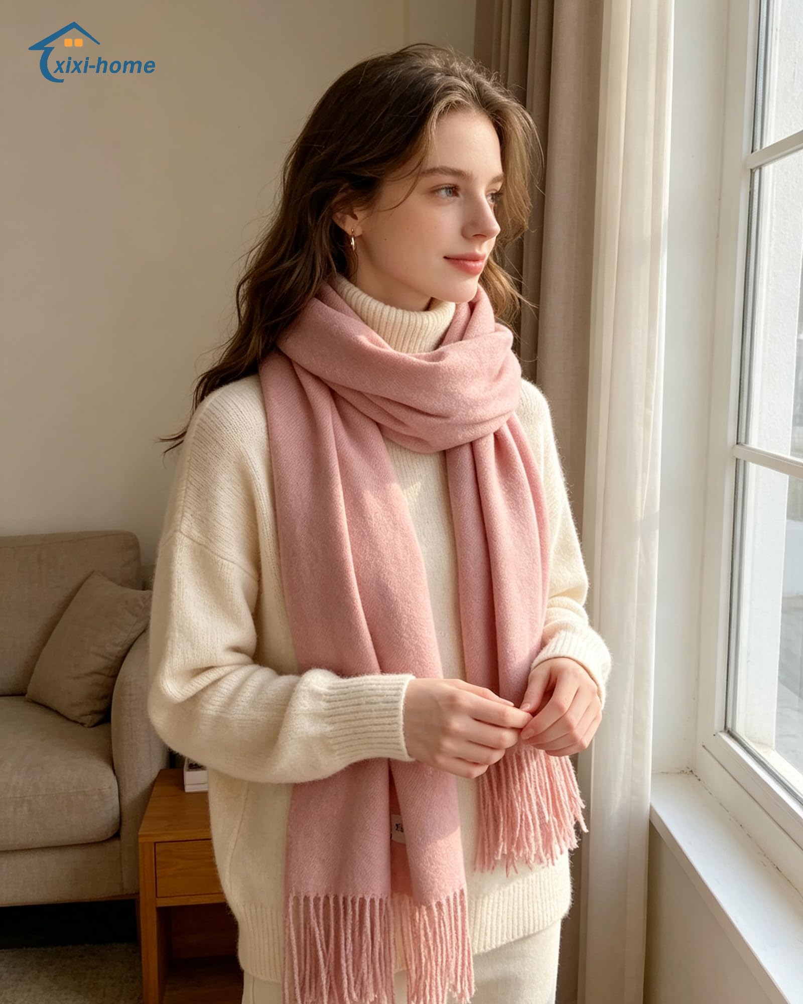 Bufanda de invierno para mujer, regalo de Navidad, bufandas, bolsa de regalo, 26.77 x 76.77 pulgadas, mezcla de algodón, bufanda gruesa, bufanda suave y cálida para parejas, chal de sección