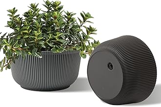 T4U 10 Inch Self Watering Pots for Indoor Plants, Plastic Plant Pots with Drainage Hole, Large Flower Pots for Indoor Outdoor Plants Cactus, Garden, Set of 2, Gray