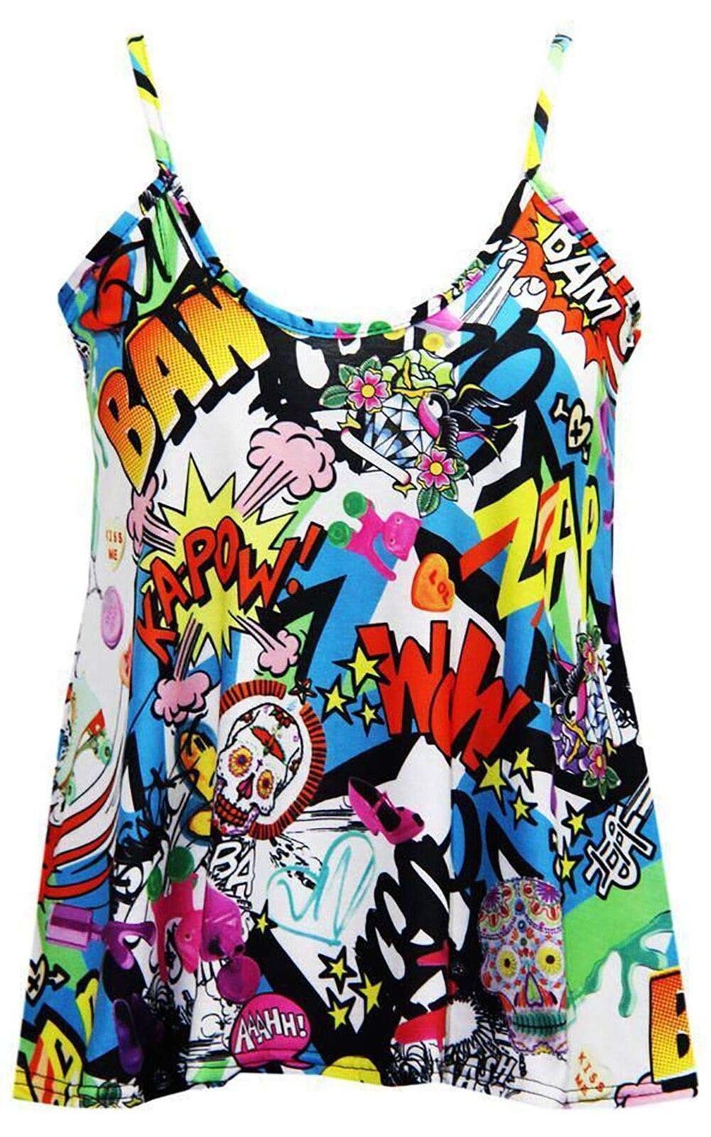 Gostyles Women's Bang Gostyles® Plain & Printed Spaghetti Strap Sleeveless Cami Vest, Summer Flared Swing Camisole Strappy Tank Tops (, 12-14)