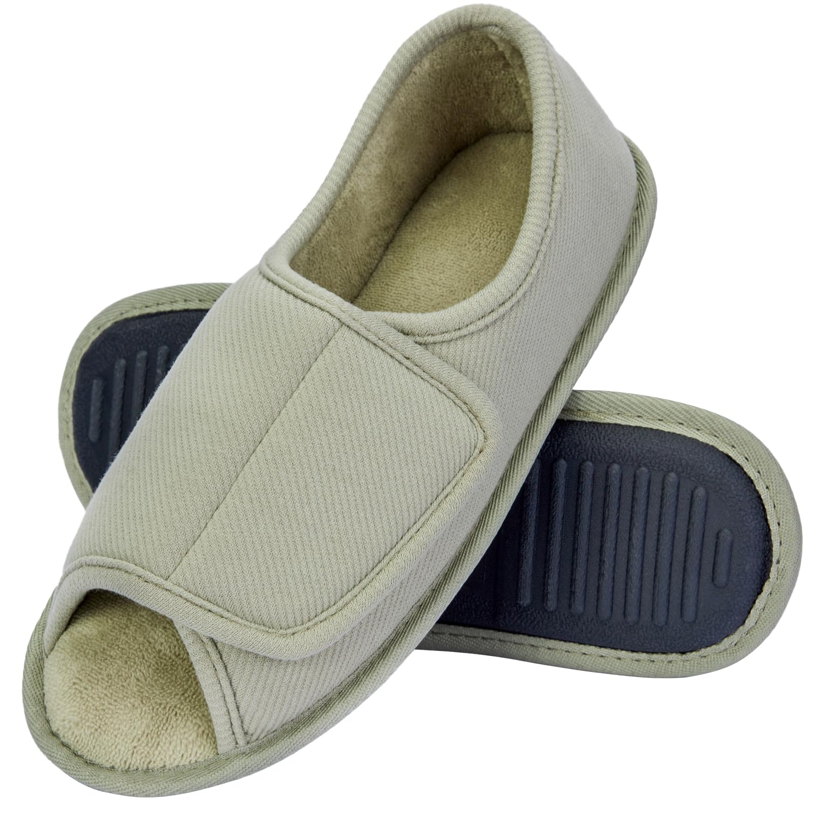 Photo 1 of L.CNTOYK Open Toe Diabetic Slippers for Women, Adjustable Memory Foam Diabetic Shoes for Seniors Edema Arthritis Swollen Feet LightGreen US5-6
