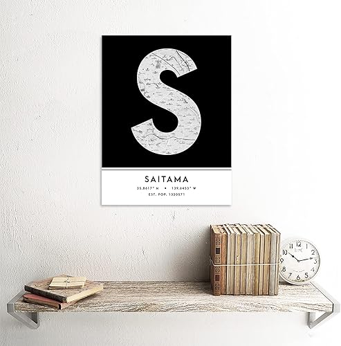 Miniatura 2 de Wee Blue Coo Saitama Japan City Map Black & White Colour Block Modern Typography Stylish Letter Unframed Word Wall Art Print Poster for Home Décor