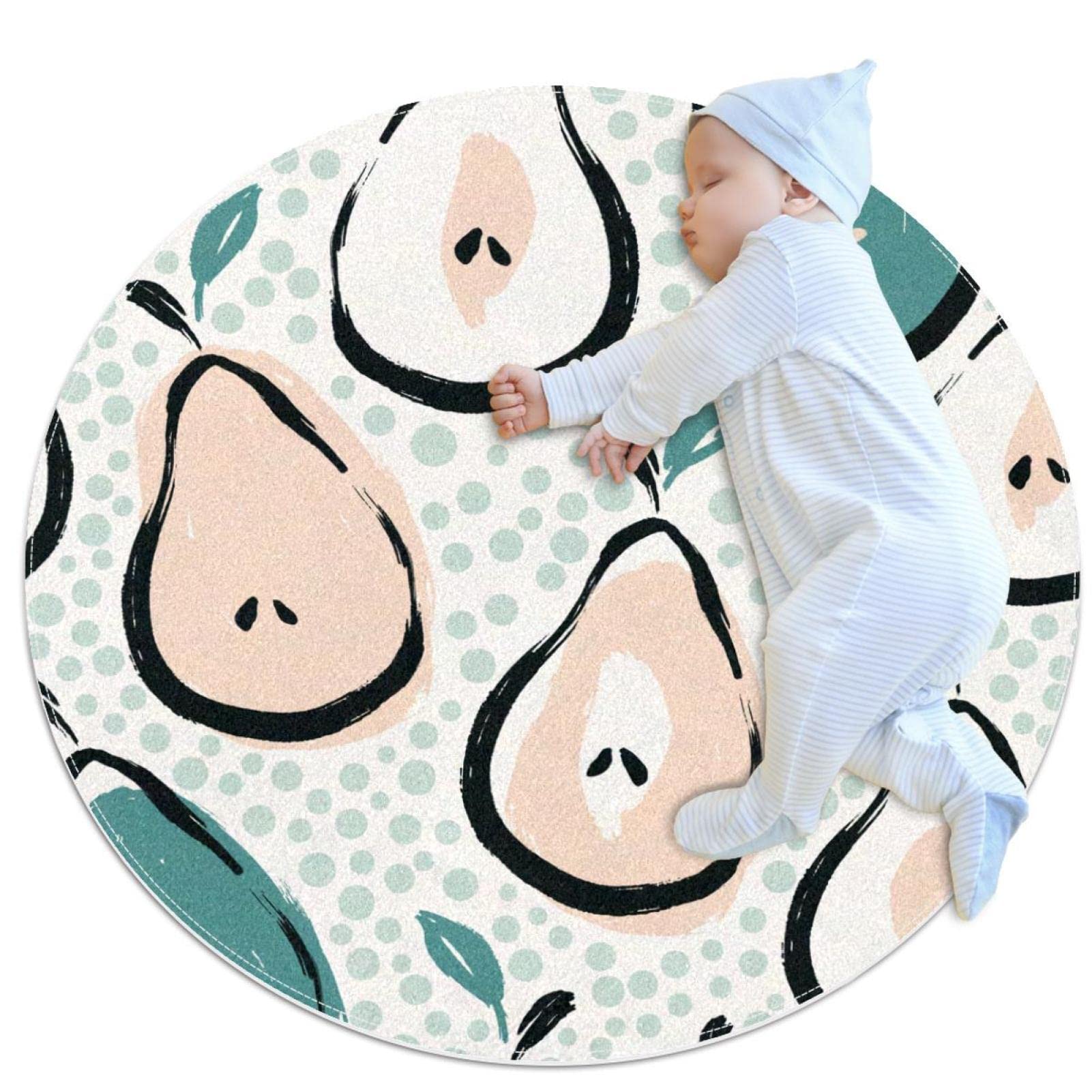 Tapis moderne antidérapant circulaire à motif fruits pour salon