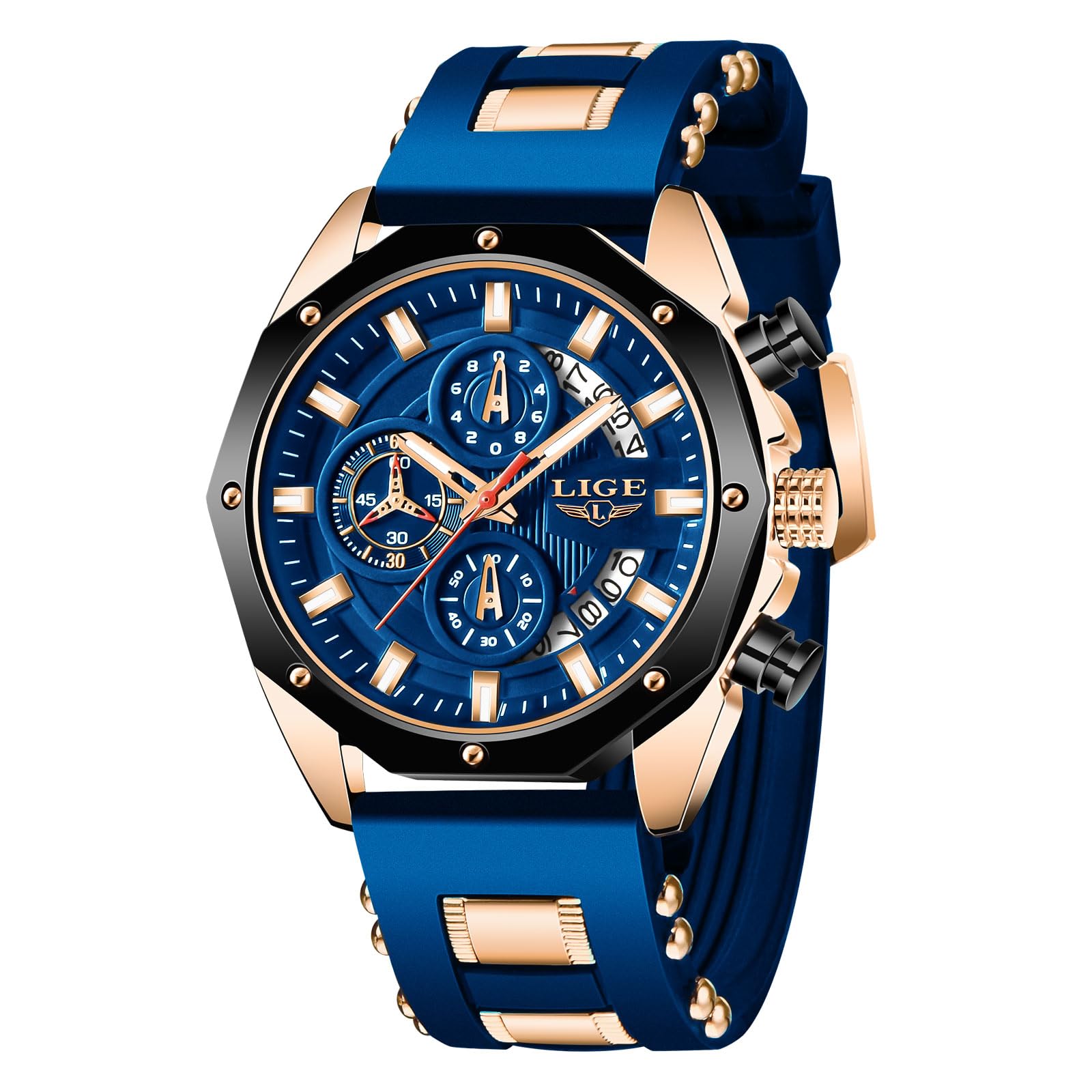 LIGE Herren Uhren Armbanduhr Herren wasserdichte Retro Uhr Leuchtendes Chronograph Schwarz Silikonarmband Quarz Analog Herrenuhren mit Datum Vintage Watches Geschenk für Männer