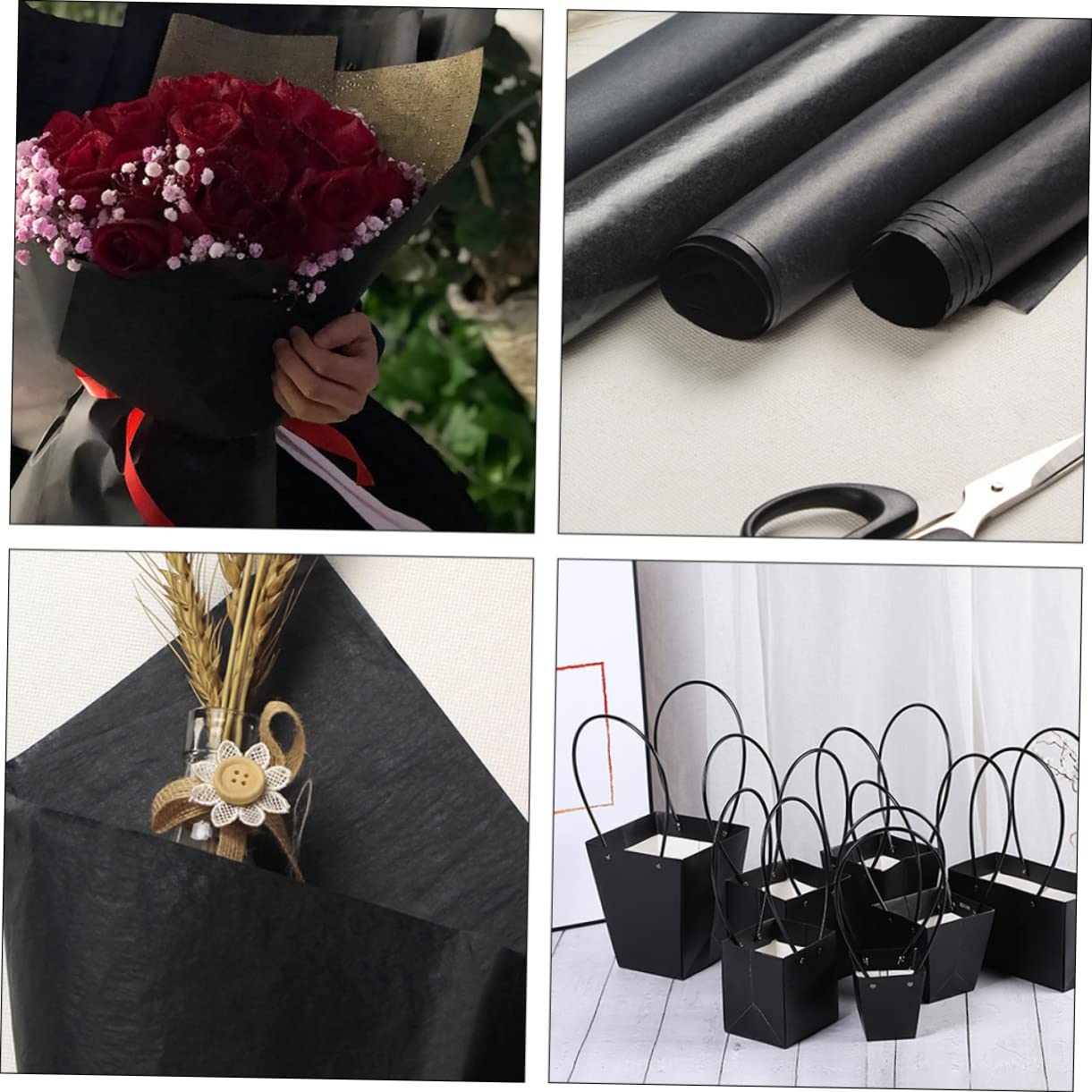 Lurrose Geschenkpapier Rolle Schwarz Kraftpapier Rolle für Geschenkverpackung Dekoratives Geschenkpapier für Bastelblumen
