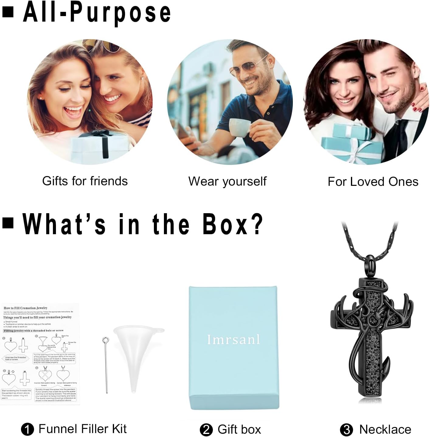 Imrsanl Cross Urn Necklace for Ashes for Women Men Fish Hook Cremation Jewelry Deer Antler Memorial Pendant Human Ashes Holder Keepsake Gifts - Image 6