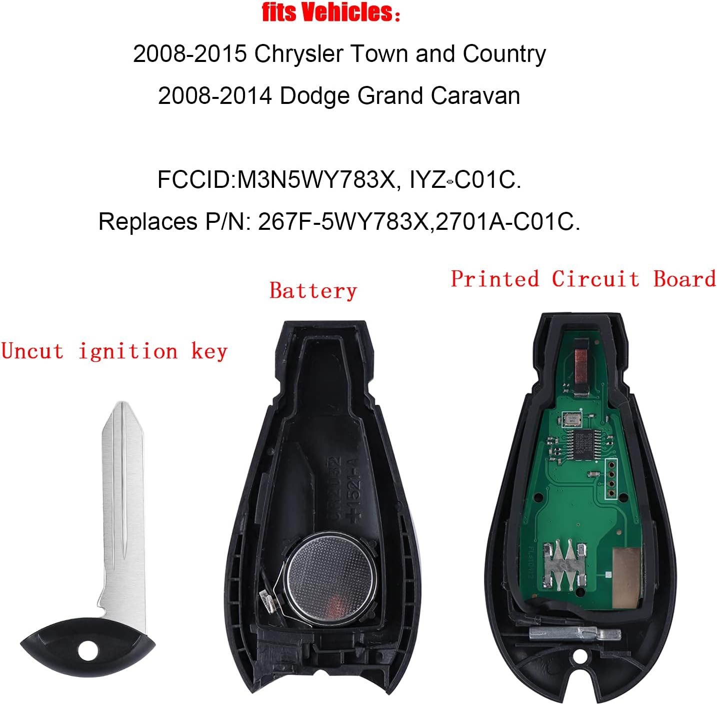 7 Button Keyless Remote Key Fob Replacement Fits Chrysler Town and Country 2008-2015 / Dodge Grand Caravan 2008-2014 (M3N5WY783X,ID46) 2 Pack