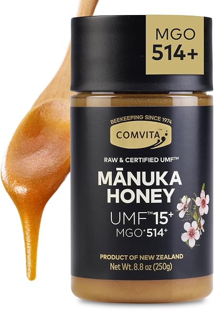 Comvita Certified UMF 15+ (Super Premium) Manuka Honey I Nouvelle-Zélande #1 Manuka Marque I Non-OGM, Halal et Kosher Certifié I 250g (8.8oz) | Miel brut de Manuka Nouvelle-Zélande, Miel pur non pasteurisé, Superfood pour la santé immunitaire, sauvage, utilisation dans le thé, non-