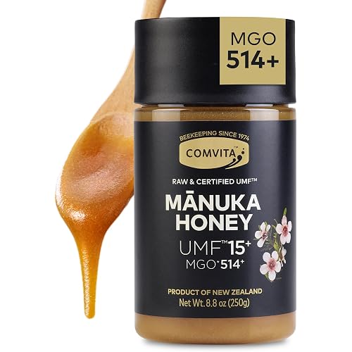 Comvita Manuka Honey UMF 15+ (MGO 514+) Raw, Monofloral - 250g (8.8 Oz) | Raw Manuka Honey New Zealand, Pure Unpasteurized Honey, Superfood for Immune Health, Wild, Use in Tea, Non-GMO