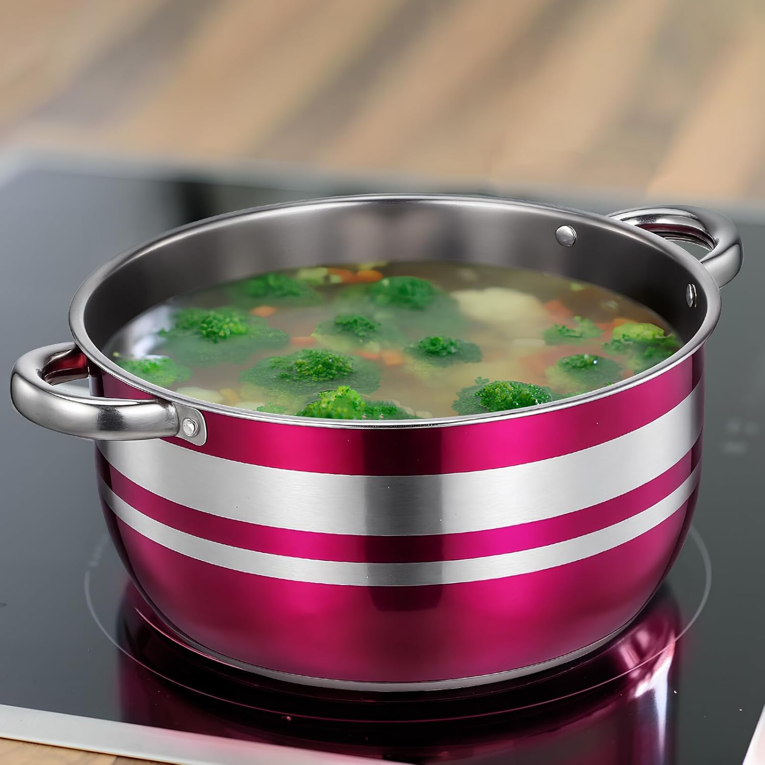 VALICLUD 4pcs Stainless Steel Cookware Set with Heat-resistant Ergonomic Handles Induction Compatible Stockpots for Home and Restaurant Use Dishwasher Safe Multistove Cooking Pots