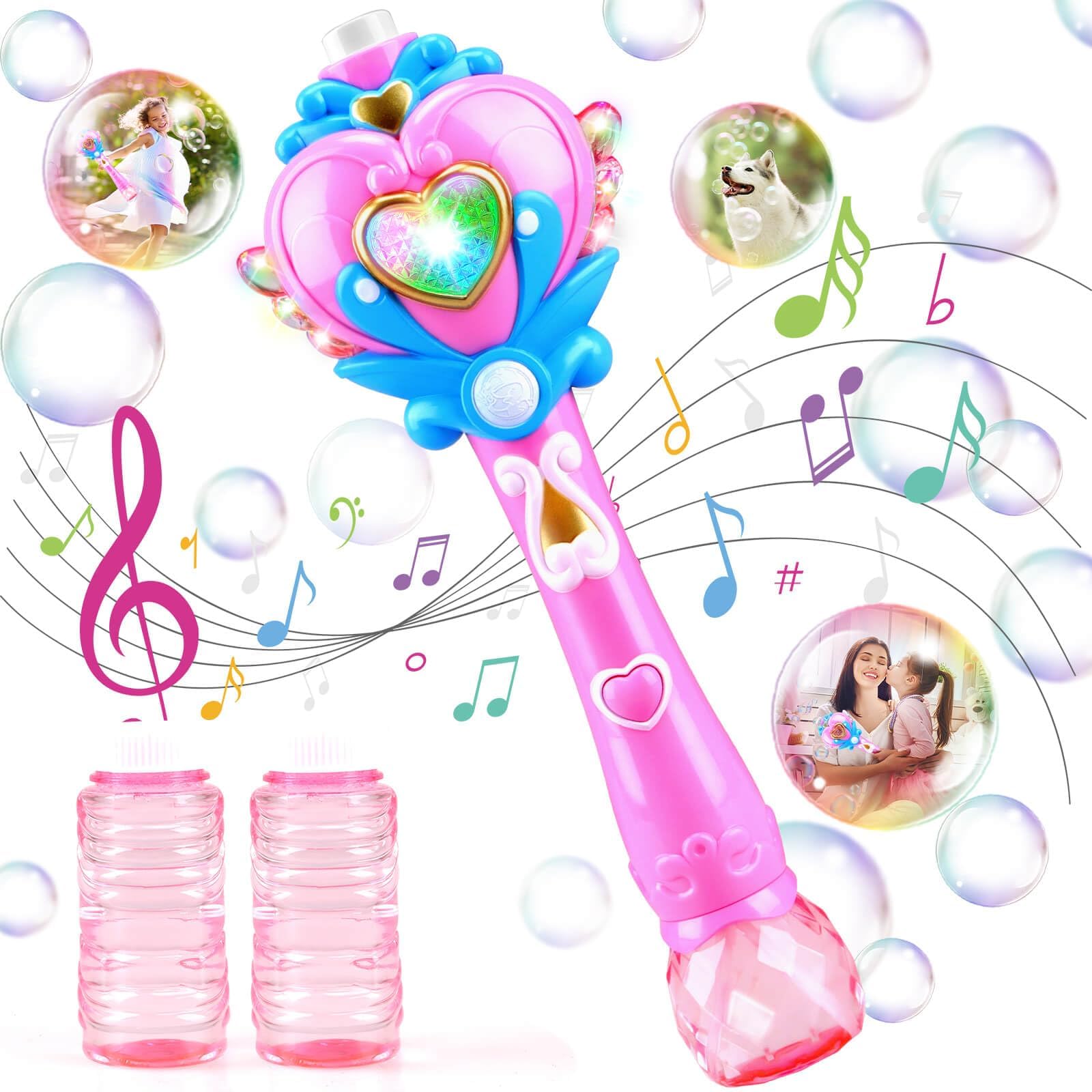 Toys for Girls: Princess Toy Bubble Wand, Birthday Gifts for 3 4 5 6 7 8 Years Old Girl, Bubbles Machine Fairy Wands for Kids Light Up with Bubble Solution, Toddler Girl Toys Age 4-5