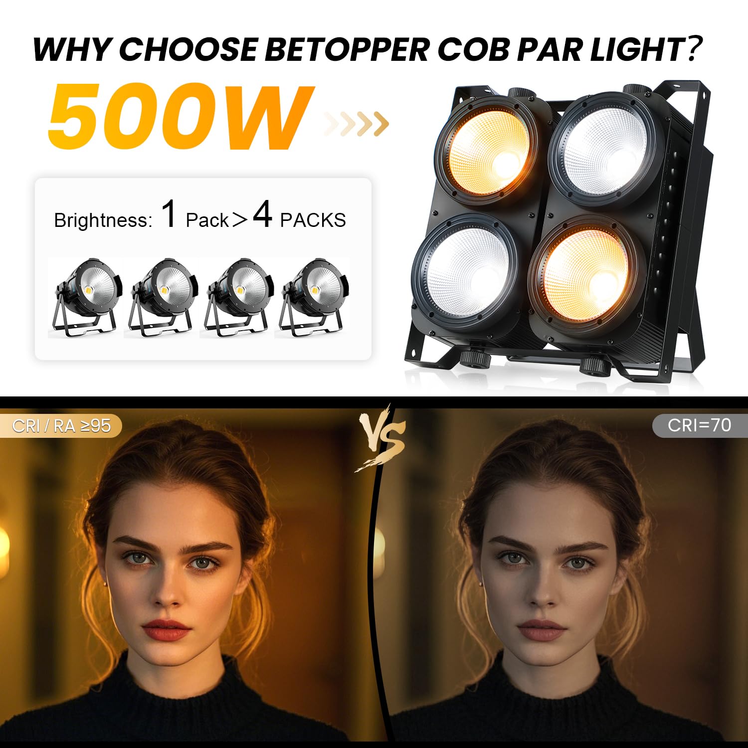 BETOPPER 4 x 100 W LED Par Light Warm Cold White 4 eye COB Stage Light