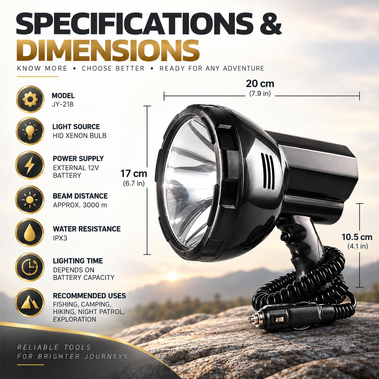 12V HID Xenon Latarka, Szperacz Dalekiego Zasięgu Outdoor 220W