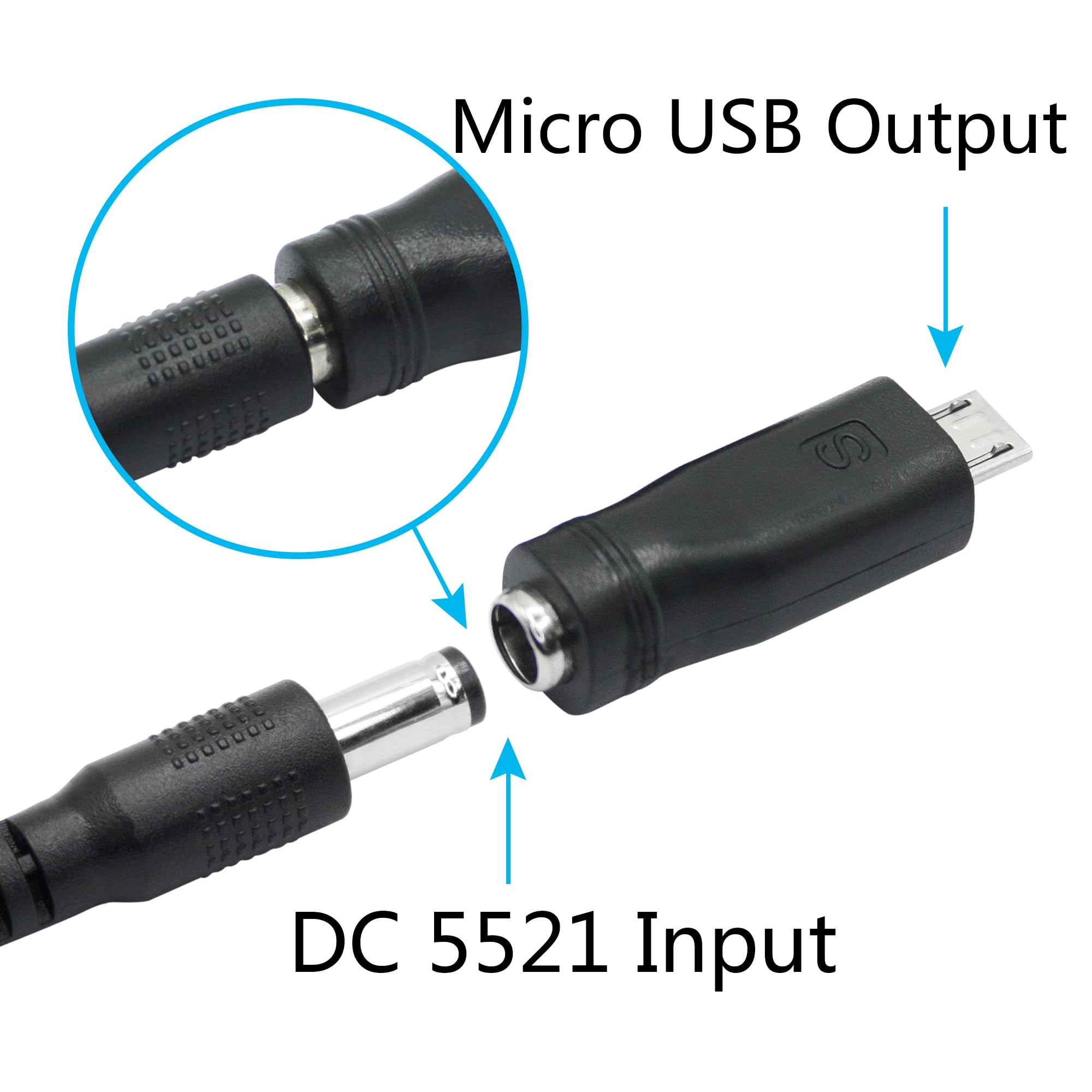 Maixbomr Adaptador DC 5,5 mm x 2,1 mm para Micro USB, 5V DC 5521