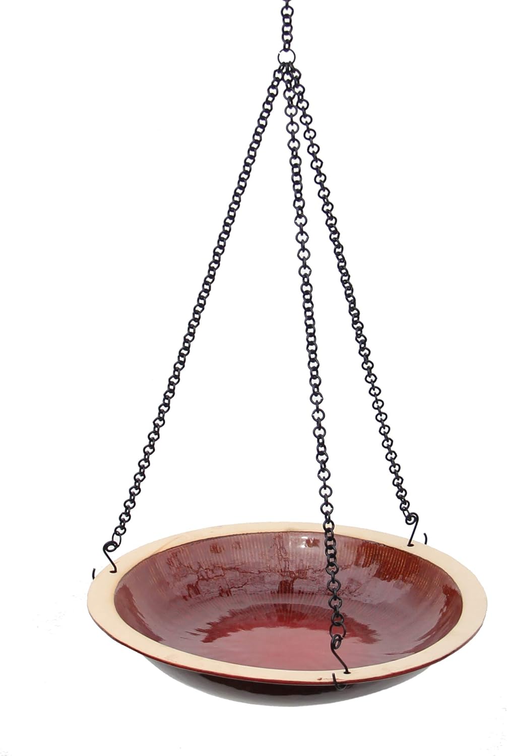 BYER OF MAINE Radial Hanging Bird Bath, Porcelain, Glaze Finish, Adjustable Chain, Autumn Red, 14"x14"x34"
