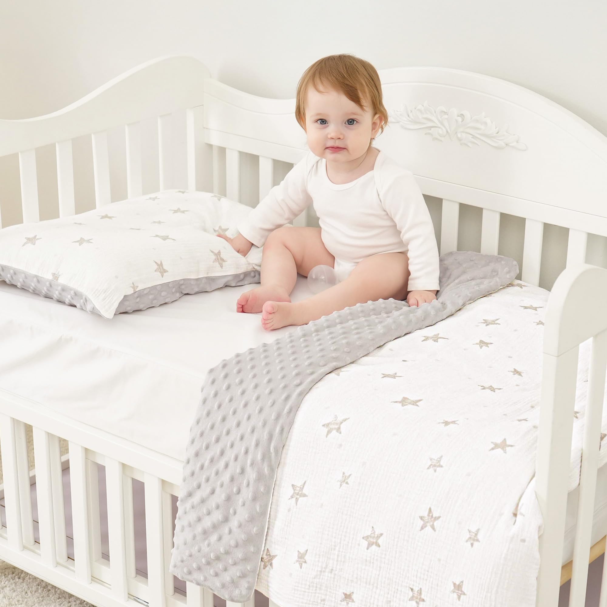 Susurration Ropa de Cama Infantil de Muselina, 100 x 135 cm, Funda de Almohada de 40 x 60 cm, Ligera y Cómoda, Juego de Ropa de Cama para Bebés y Niños (Estrella de Albaricoque)