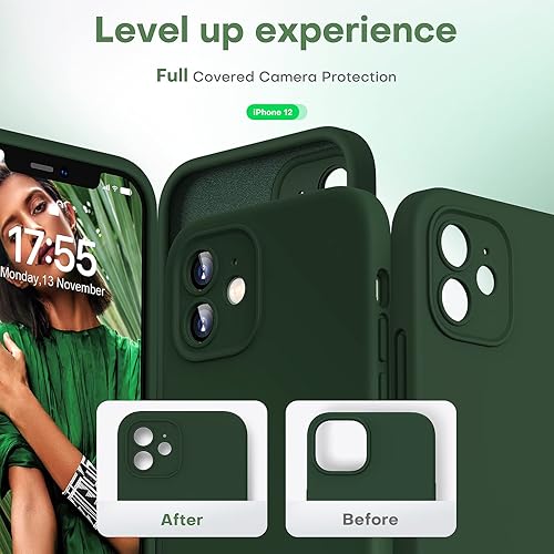 Miniatura 5 de HATOSHI Funda para iPhone 12, Protección mejorada de la cámara Funda de silicona líquida para teléfono con 2 protectores de pantalla, forro