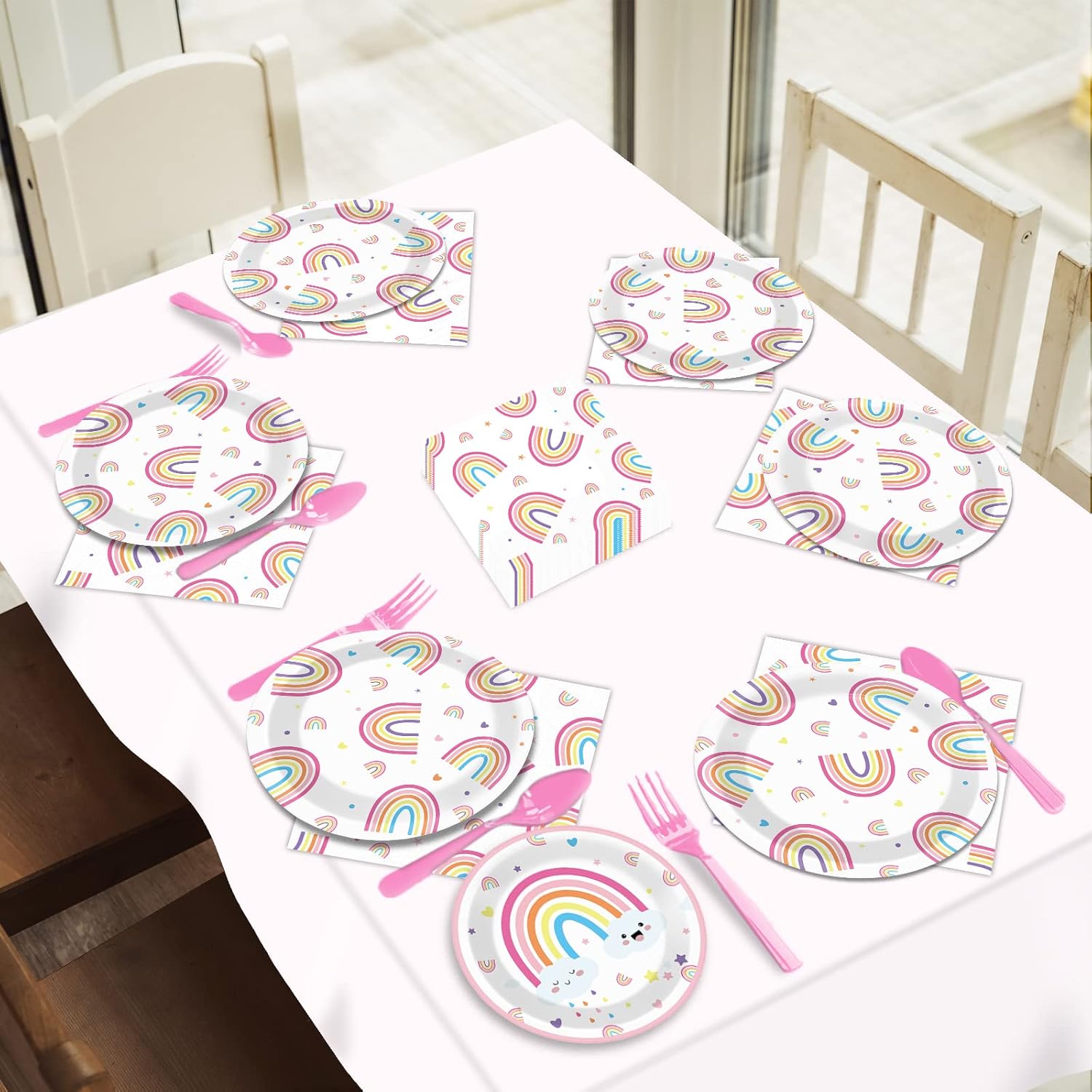 96 PCS Rainbow Party Plates Napkins Rainbow Themed Party Tableware Rainbow Dessert Disposable Paper Plates Napkins Birthday Baby Shower Party Decorations Supplies Favors for 24 Guests - Image 6